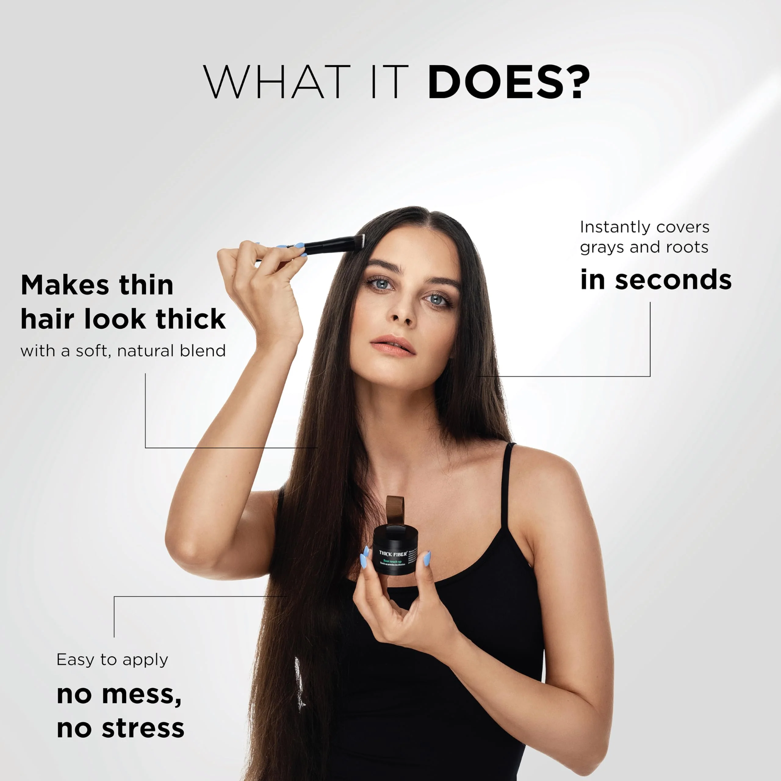 THICK FIBER Root Touch Up Powder - Water & Sweat Resistant Hair Loss Concealer Set for Thinning Hair Women, Includes Brush (Black) - Image 9