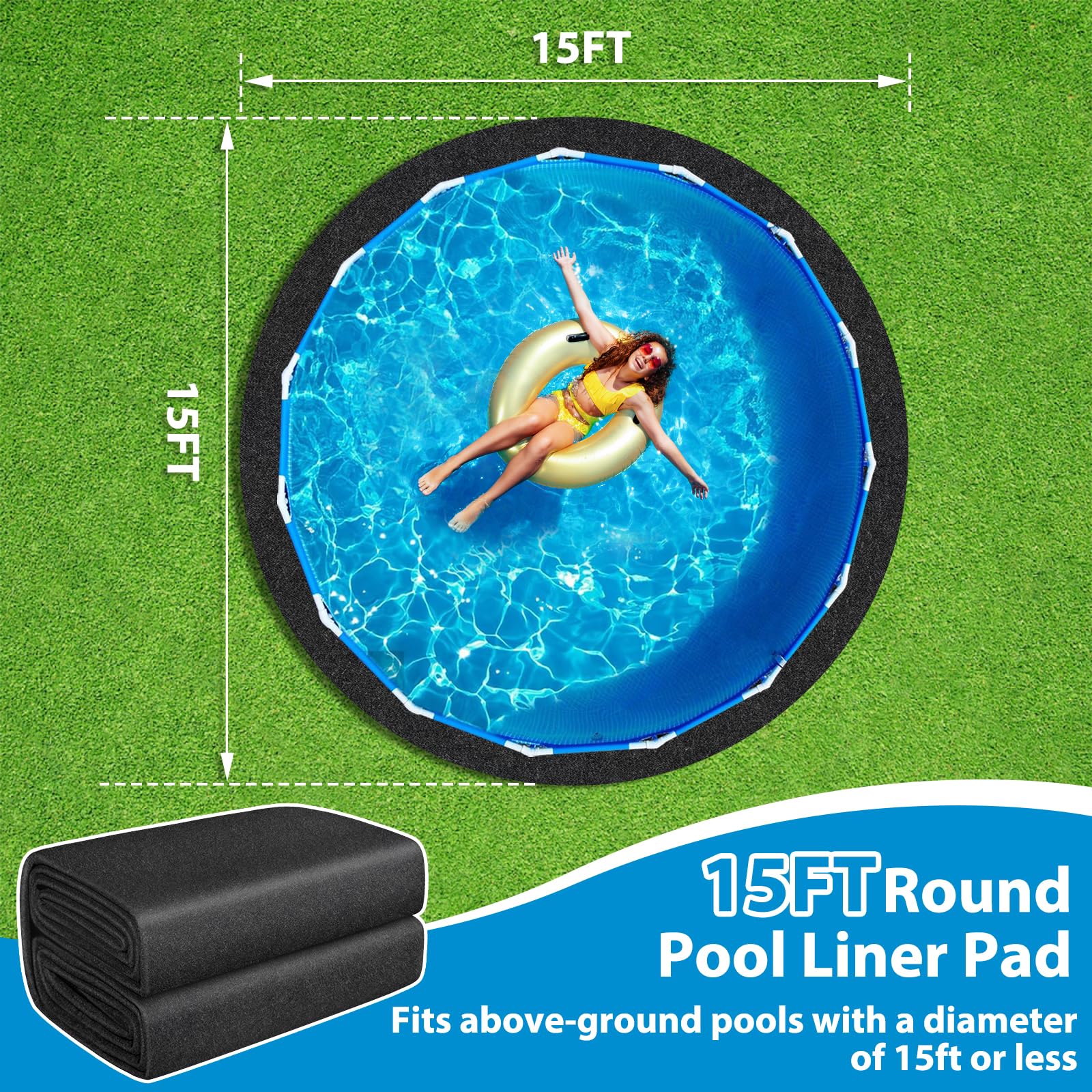 Thickened Pool Liner Pad for Above Ground Pool, 15 FT Round Under Pool Mat Padding, Pool Ground Pad Mat Under Pool for Pool Bottom, Prevent Punctures, Extend Liner Life - Image 7