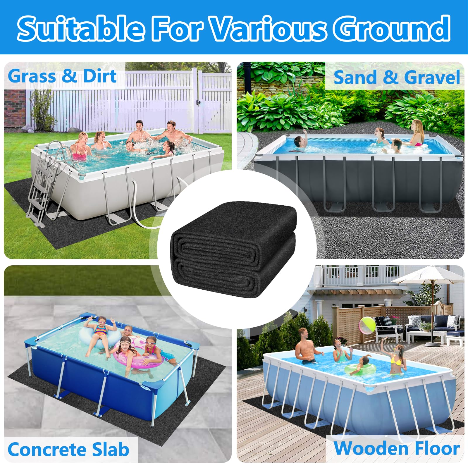 Thickened Pool Liner Pad for Above Ground Pool, 18’x 9’ Rectangle Under Pool Mat Padding, Pool Ground Pad Mat Under Pool for Pool Bottom, Prevent Punctures, Extend Liner Life - Image 3