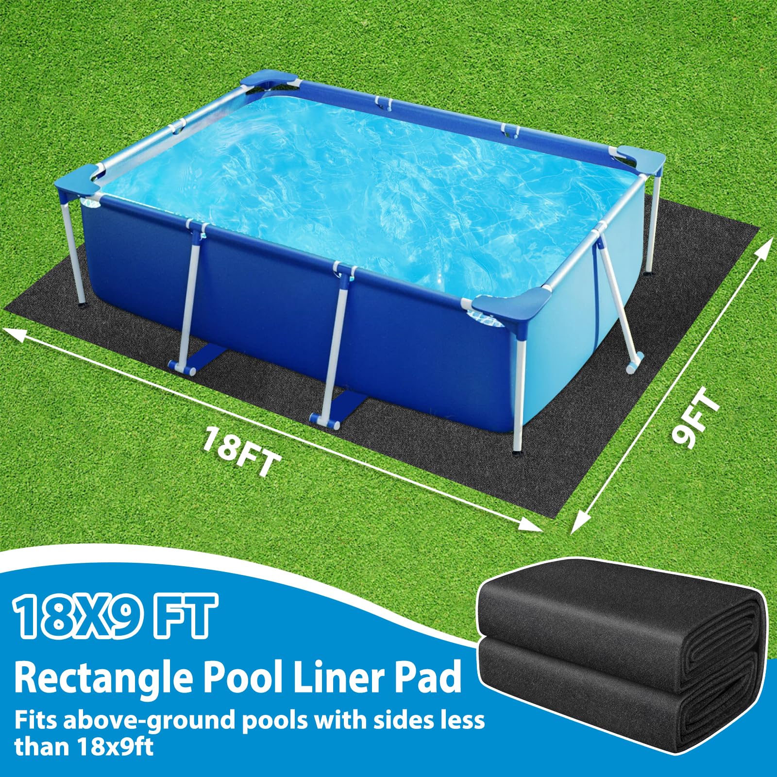 Thickened Pool Liner Pad for Above Ground Pool, 18’x 9’ Rectangle Under Pool Mat Padding, Pool Ground Pad Mat Under Pool for Pool Bottom, Prevent Punctures, Extend Liner Life - Image 7