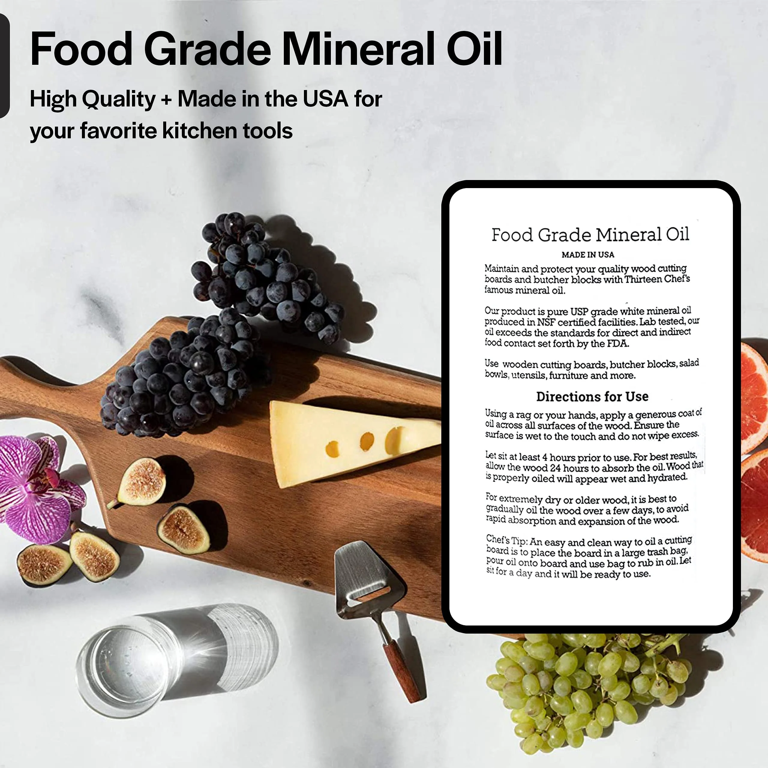 Thirteen Chefs Mineral Oil - 128oz Food Grade Conditioner for Wood Cutting Board, Countertop & Butcher Block, Lubricant for Knife or Meat Grinder - Safe USP Finish on Marble, Soapstone - Image 5
