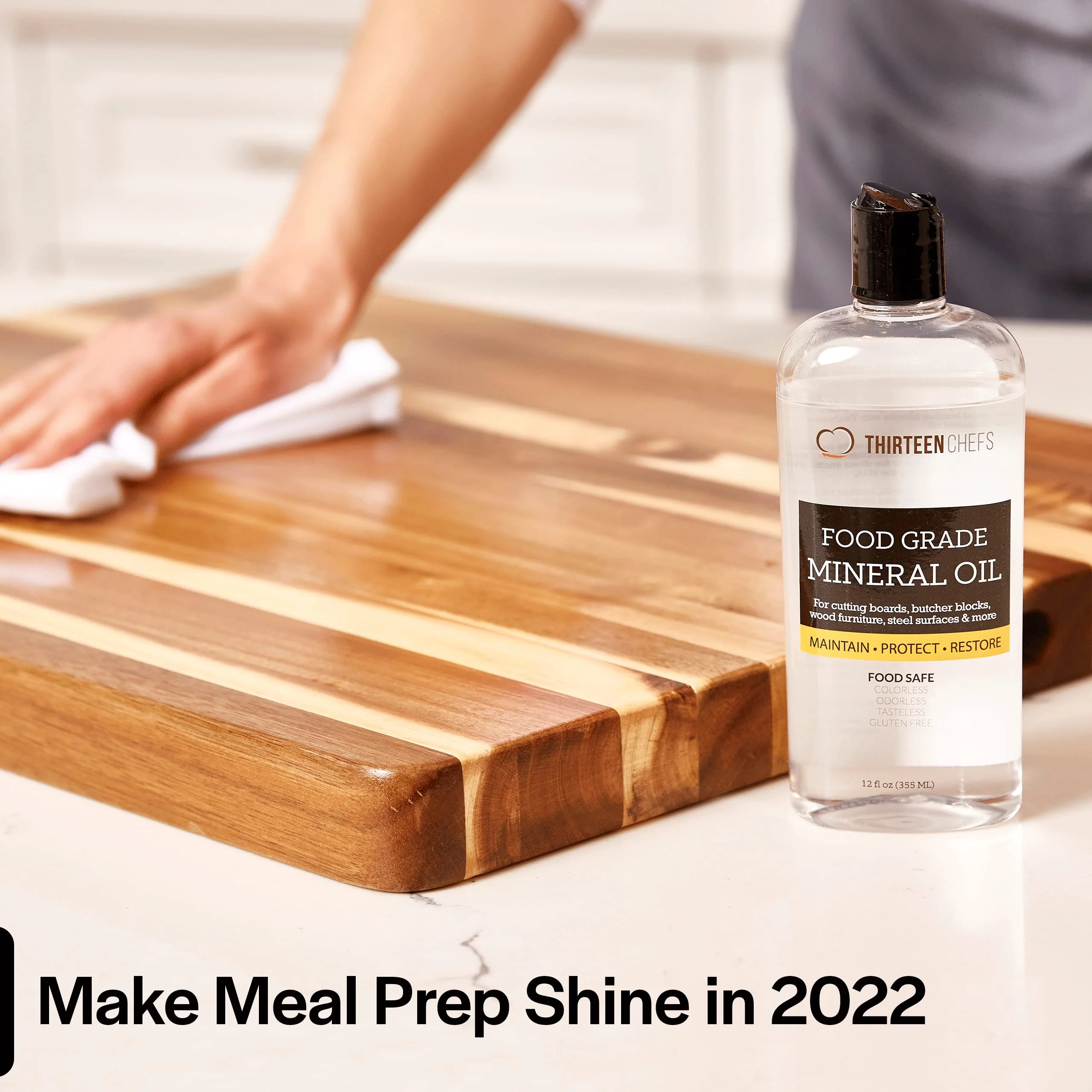 Thirteen Chefs Mineral Oil - 128oz Food Grade Conditioner for Wood Cutting Board, Countertop & Butcher Block, Lubricant for Knife or Meat Grinder - Safe USP Finish on Marble, Soapstone - Image 6