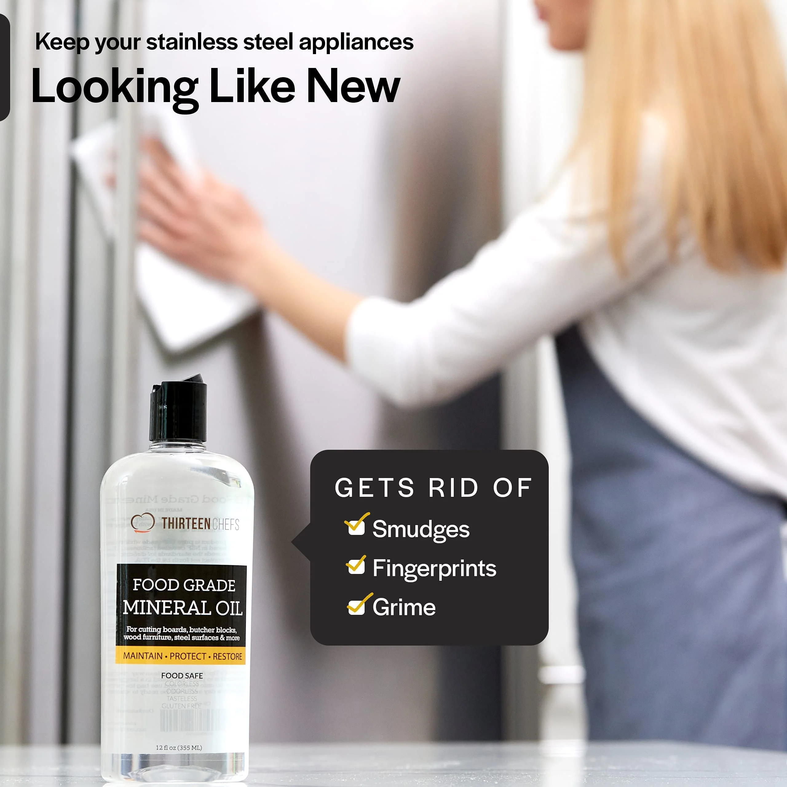 Thirteen Chefs Mineral Oil - 8 oz Food Grade Conditioner for Wood Cutting Board, Countertop & Butcher Block, Lubricant for Knife or Meat Grinder - Safe USP Finish on Marble, Soapstone - Image 8