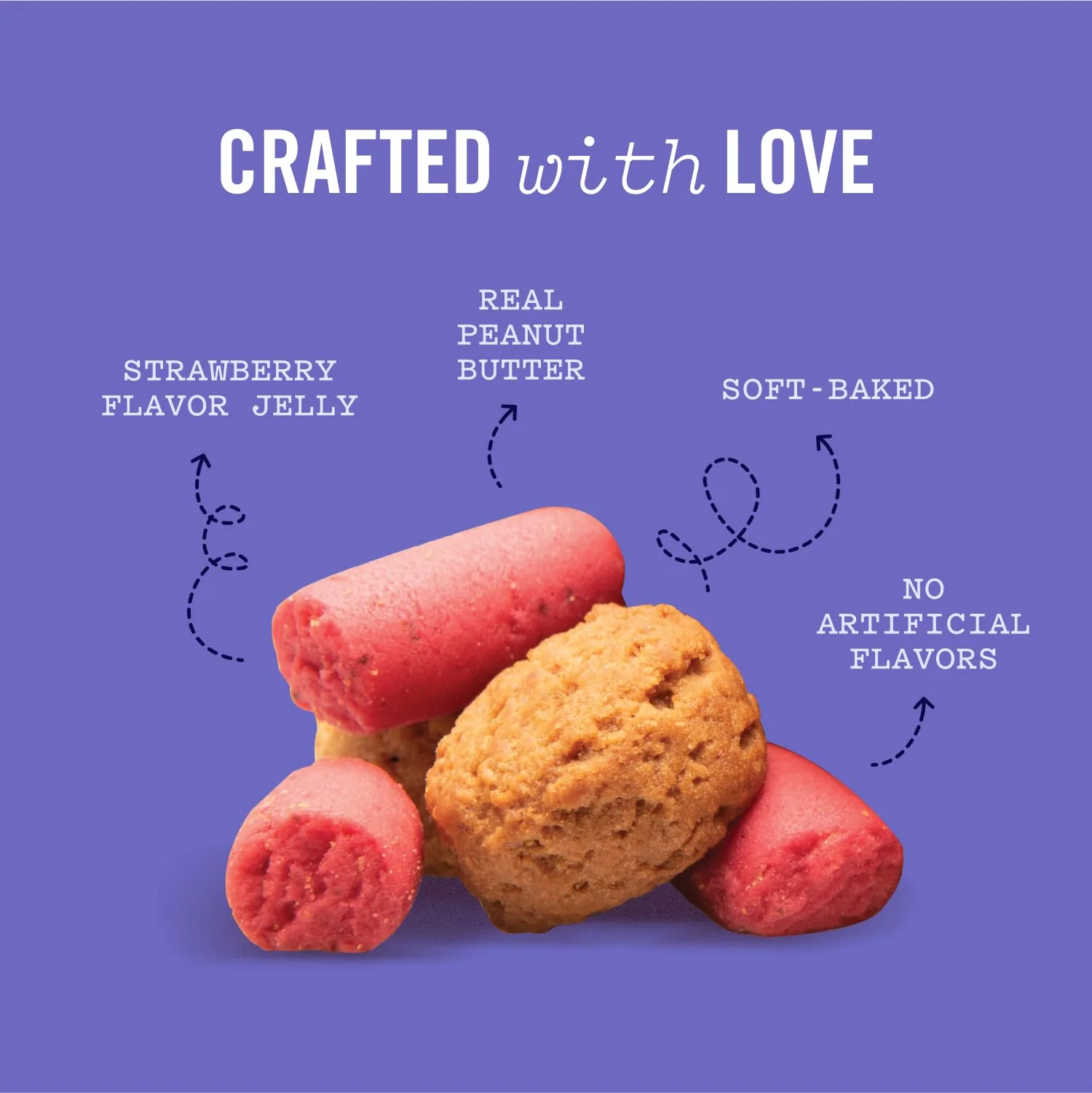 Three Dog Bakery Soft Baked PB&J Bites Dog Treats, Peanut Butter and Strawberry Flavor, Soft and Chewy Dog Cookies, Baked in The USA, 13 oz - Image 4