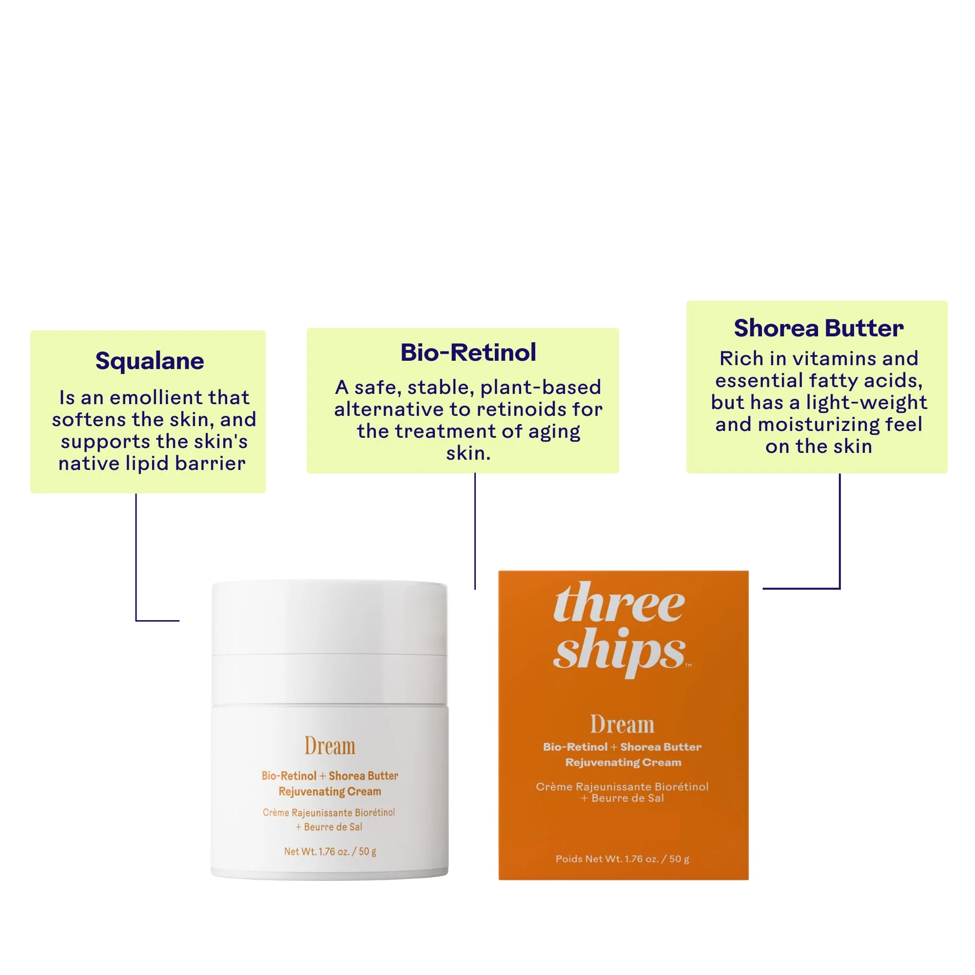Three Ships - Dream Bio-Retinol + Shorea Butter Rejuvenating Cream | Helps Even Skin Tone, Hydrate, Smooth | Cruelty-Free, Vegan, Paraben-Free, Sensitive Skin Safe (1.76 oz | 50 g) - Image 4