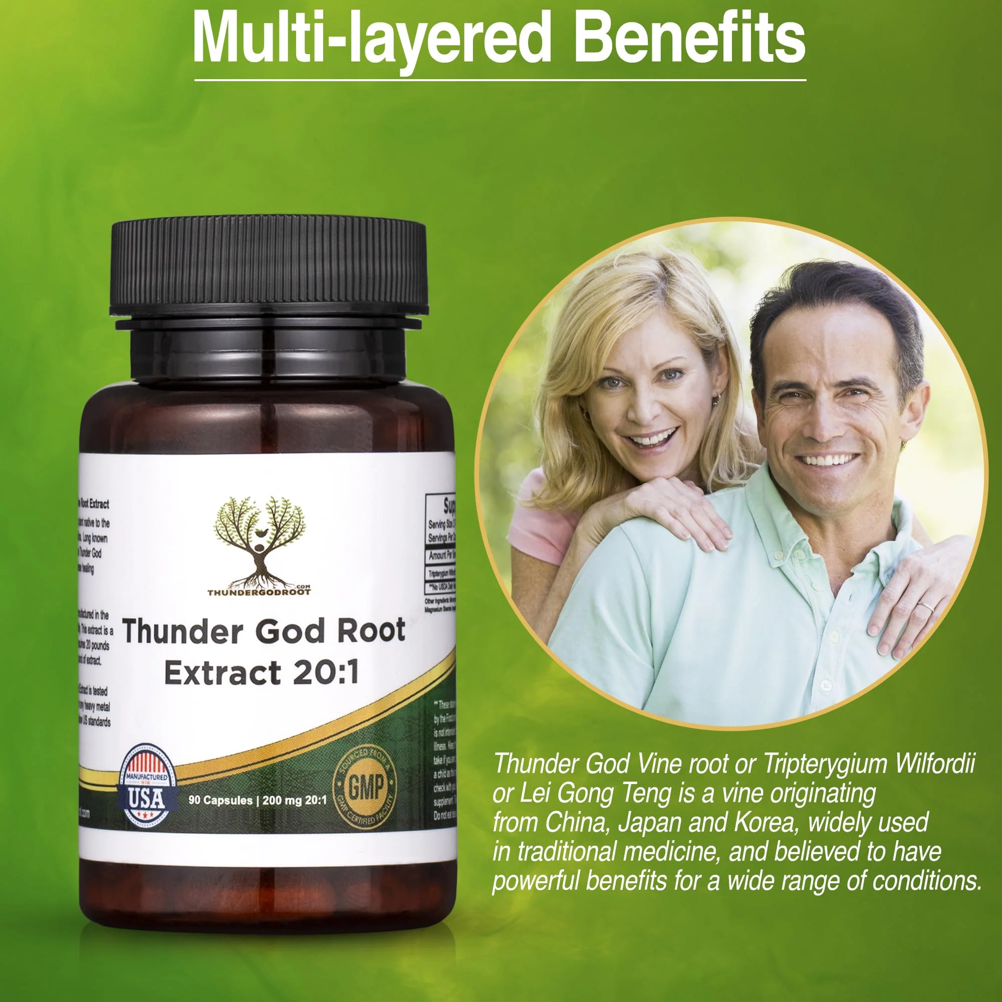 Thunder God Vine Root 20:1 Supplement – Tripterygium Wilfordii Herbal Supplement – 200mg Capsules with Lei Gong Teng Extract – Thunder God Vine Extract with Triptolide – 90 Capsules - Image 4