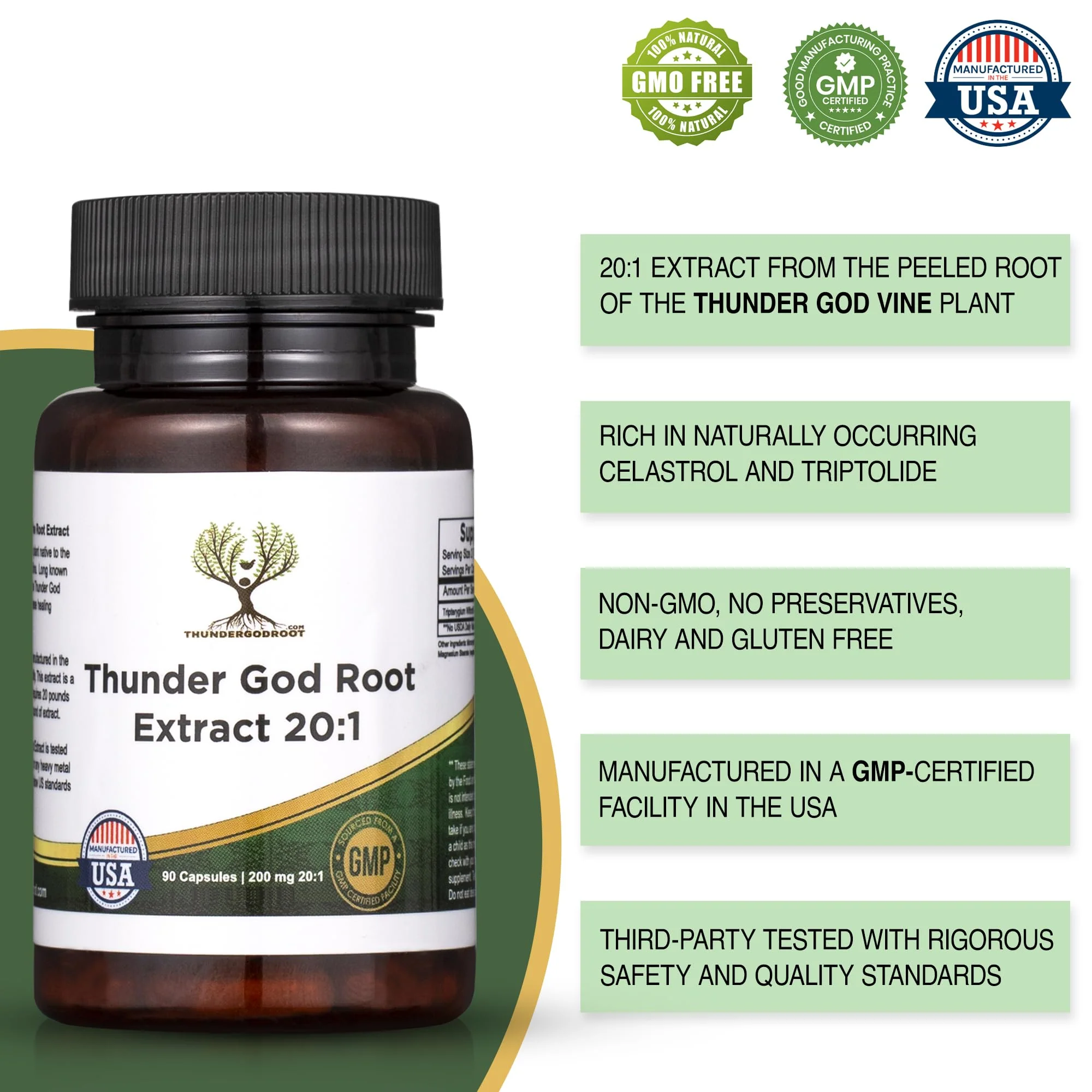 Thunder God Vine Root 20:1 Supplement – Tripterygium Wilfordii Herbal Supplement – 200mg Capsules with Lei Gong Teng Extract – Thunder God Vine Extract with Triptolide – 90 Capsules - Image 5
