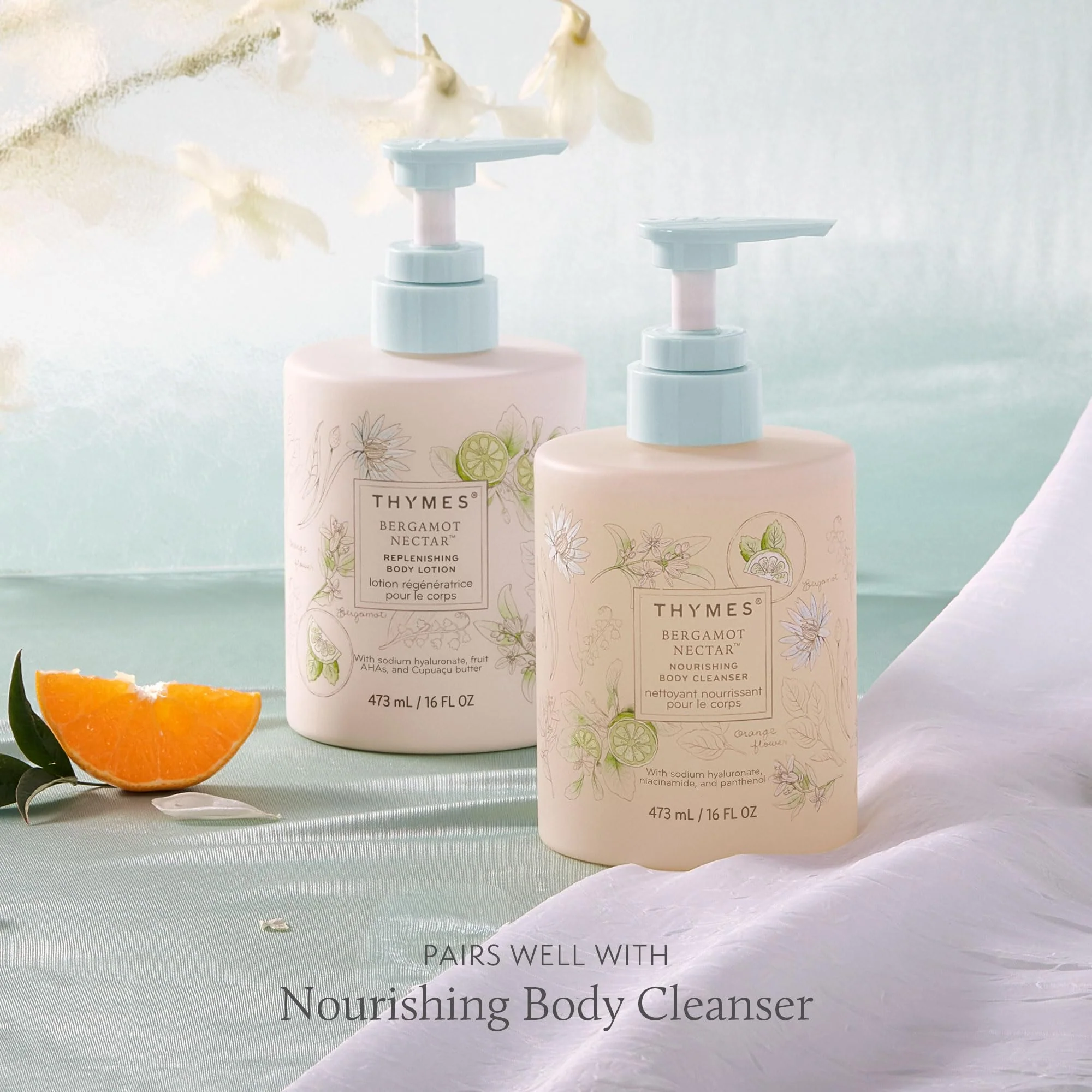 Thymes Large Replenishing Body Lotion - Moisturizing Body Lotion for Dry Skin - Scented with Notes of Bergamot, Lemon, Orange Flower, Lotus & Sandalwood (Bergamot Nectar, 16 fl oz) - Image 4