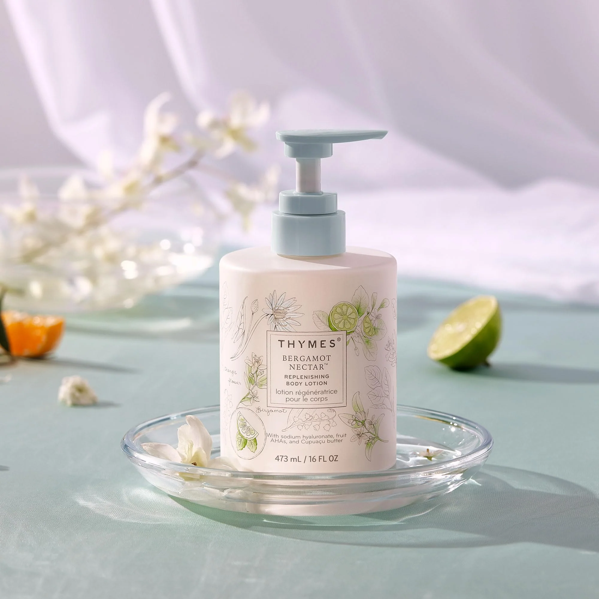 Thymes Large Replenishing Body Lotion - Moisturizing Body Lotion for Dry Skin - Scented with Notes of Bergamot, Lemon, Orange Flower, Lotus & Sandalwood (Bergamot Nectar, 16 fl oz) - Image 8