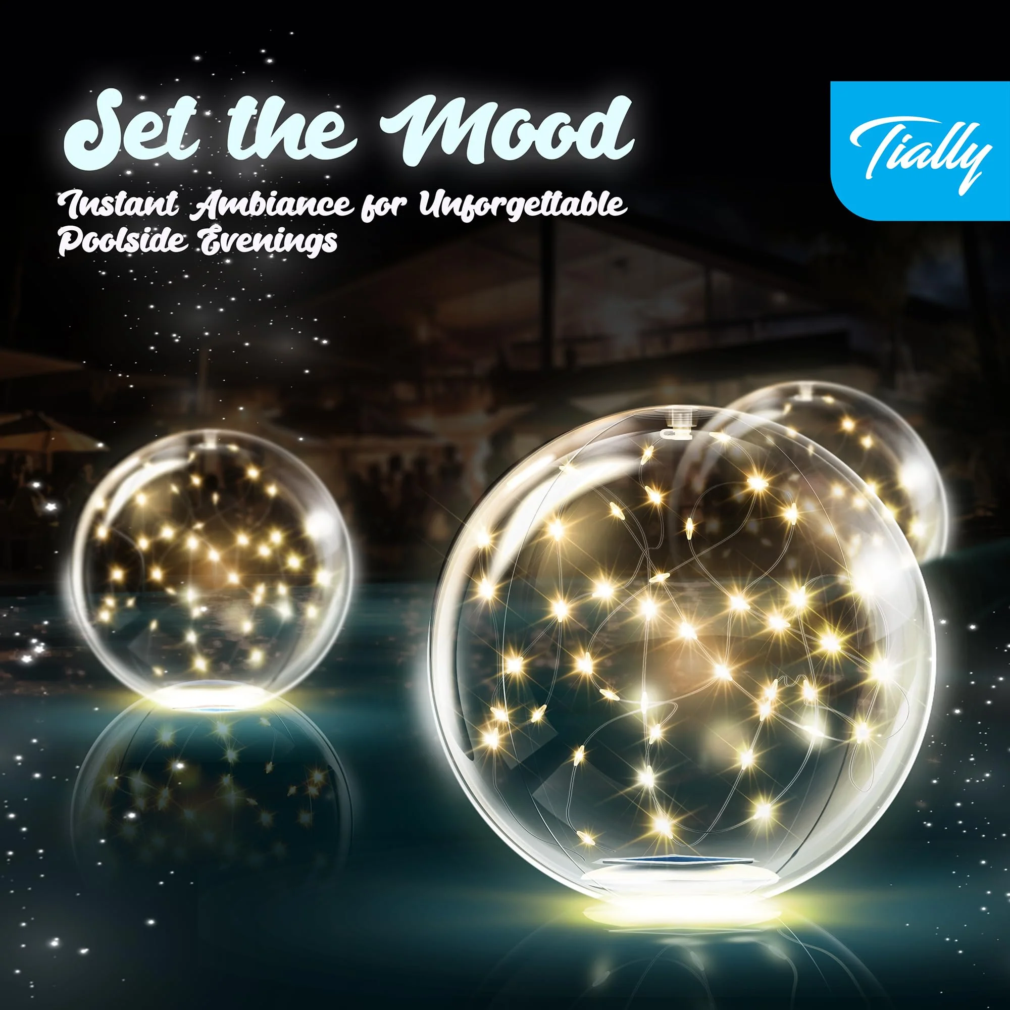 TIALLY Fairy Floating Pool Lights Solar Powered - 14" Inflatable Waterproof Led Glow Balls, Floating Light Up Balls for Swimming Pool Party Decorations, Cool Outdoor Decor (2 Pack) - Image 2