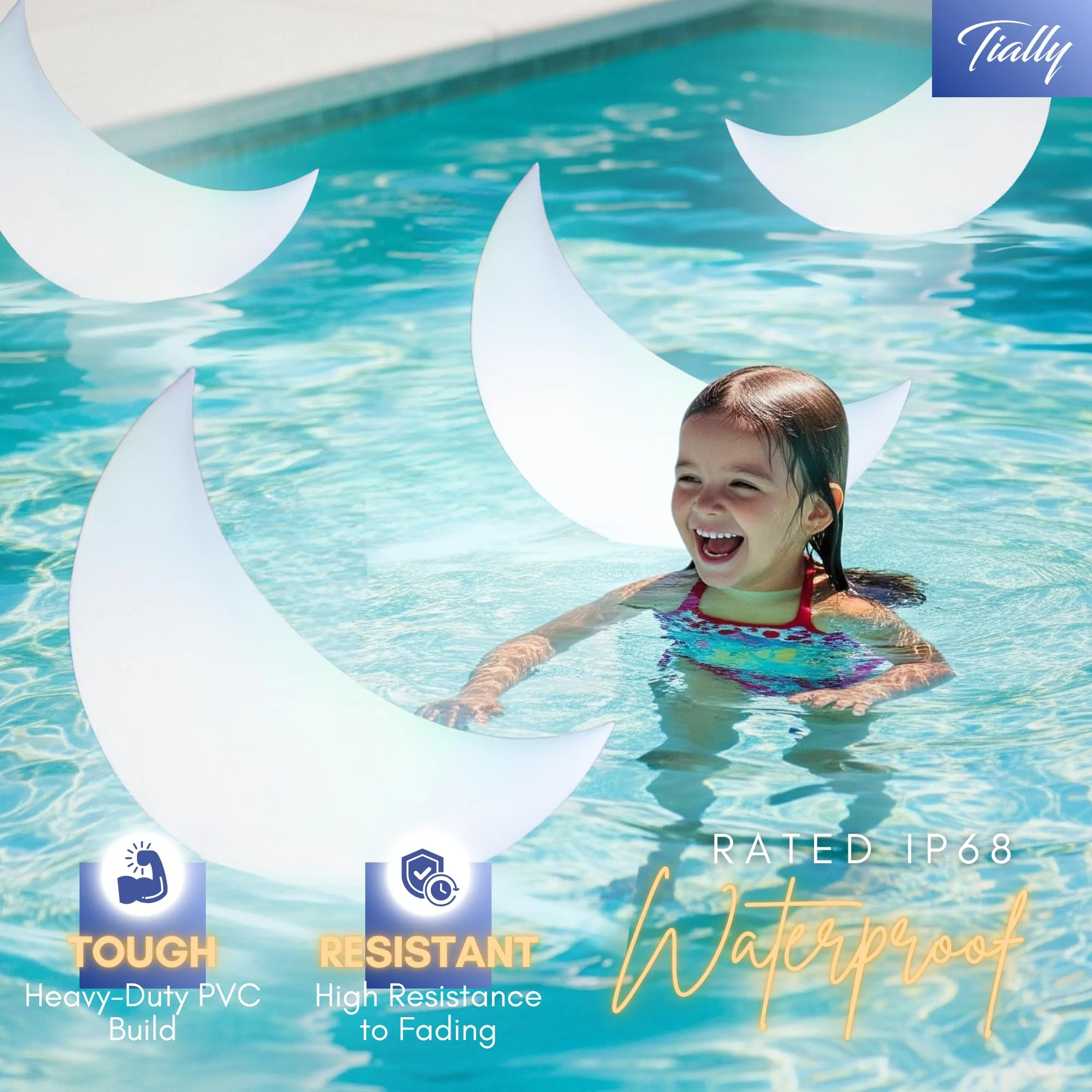 TIALLY Floating Pool Lights Solar Powered - 24" Ramadan Inflatable Light, Moon Floating Pool Decorations, Floating Solar Pool Lights for Swimming Pool, Weddings, Pool Party Decor (2 Pack) - Image 2