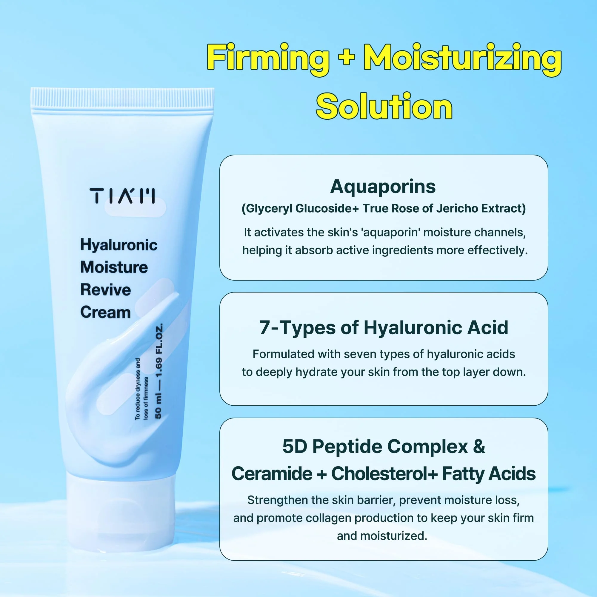 TIA'M TIAM Hyaluronic Moisture Revive Cream, 1.69 fl oz, Peptide & Ceramide Facial Moisturizer for Long-Lasting Hydration and Firming, Perfect for Dry and Dehydrated Skin, Korean Skin Care - Image 6