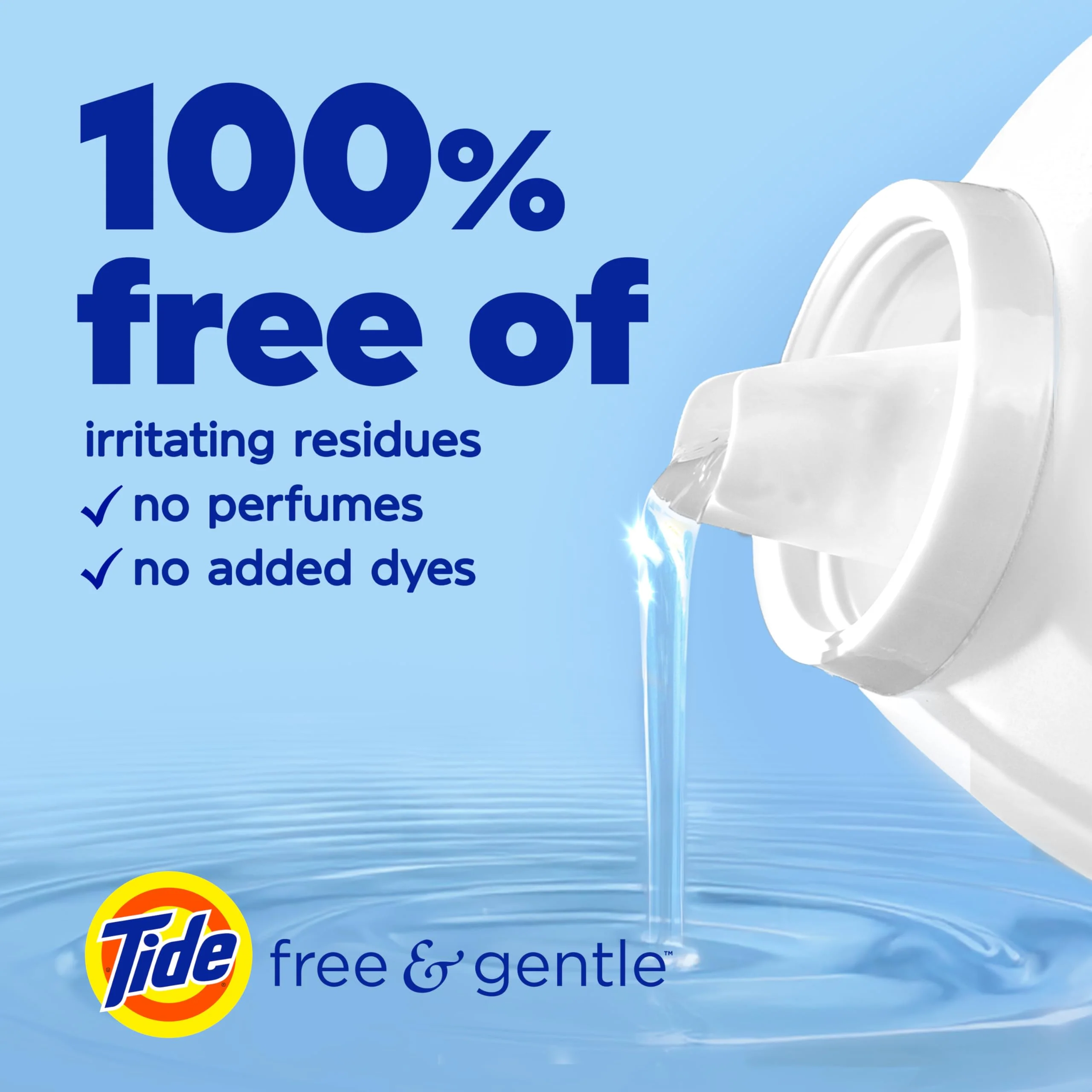 Tide Free & Gentle Liquid Laundry Detergent, 100 Loads, 132 fl oz, Tide Laundry Detergent, Clean Laundry Detergent - Image 6