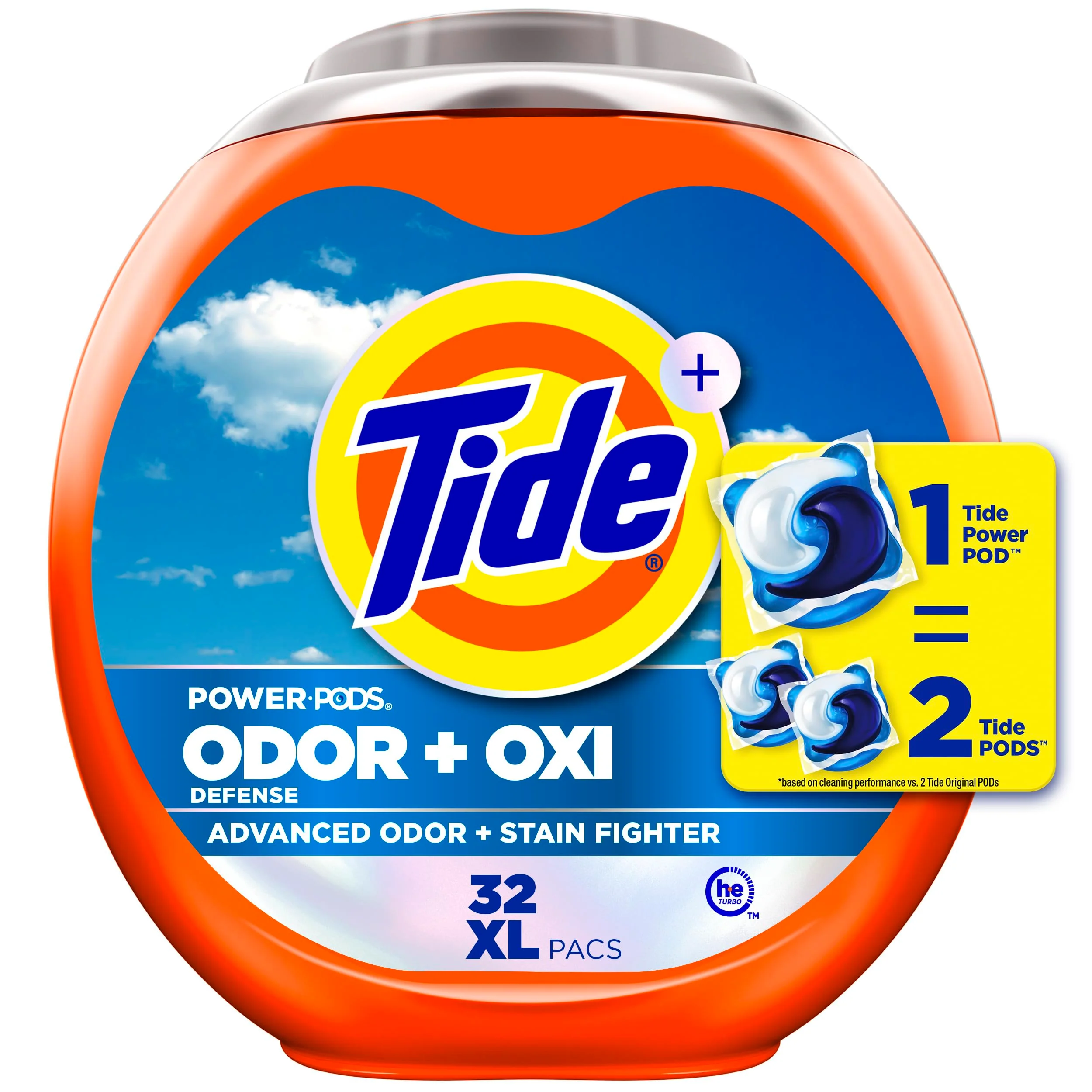 Tide Odor Defense + Oxi Laundry Detergent Pacs, Original Scent, 57 Count, Advanced Odor + Stain Fighter (Pack of 2)