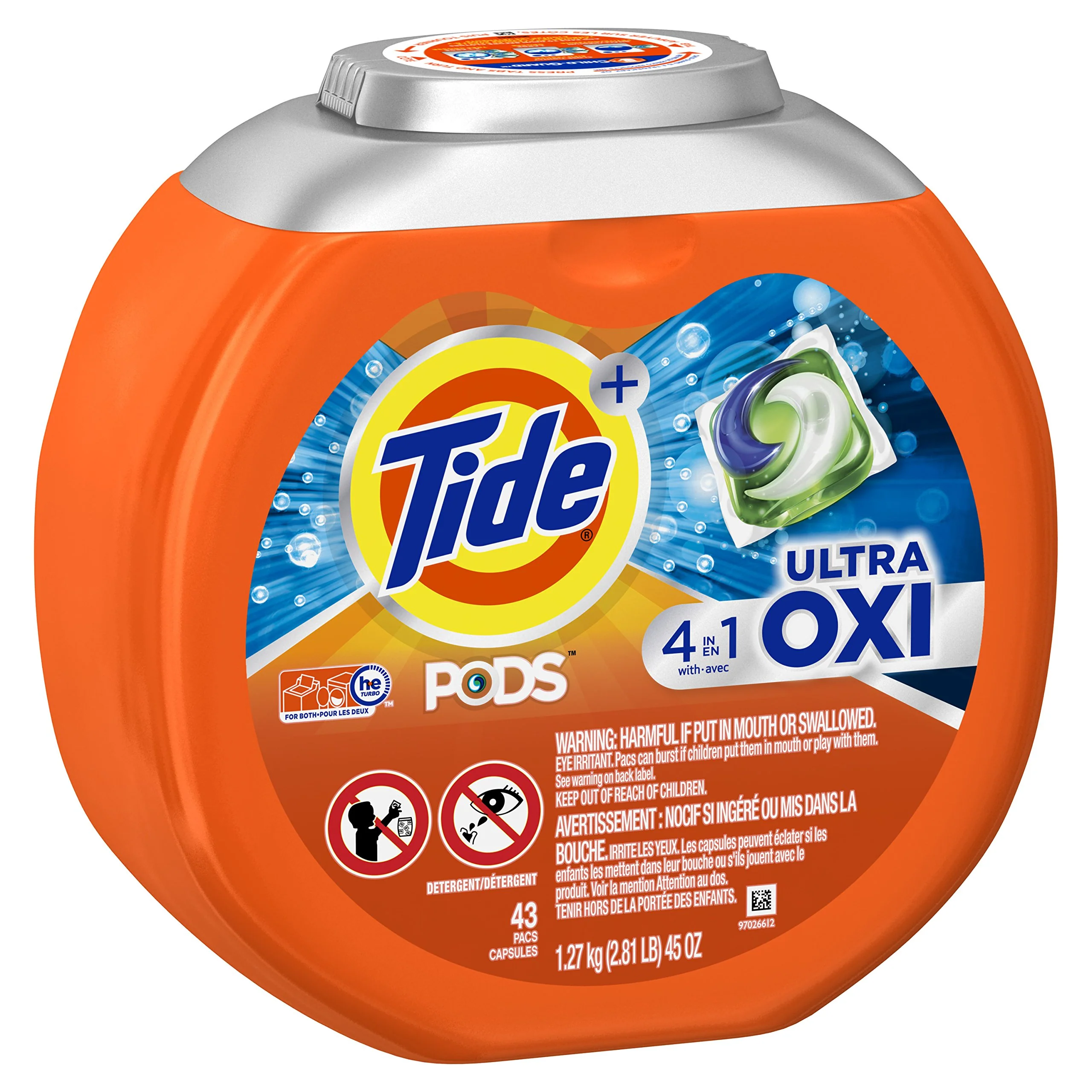 Tide PODS Liquid Laundry Detergent Soap Pacs, 4-n-1 Ultra Oxi, HE Compatible 43 Count, Built in Pre-treater for Stains - Image 8