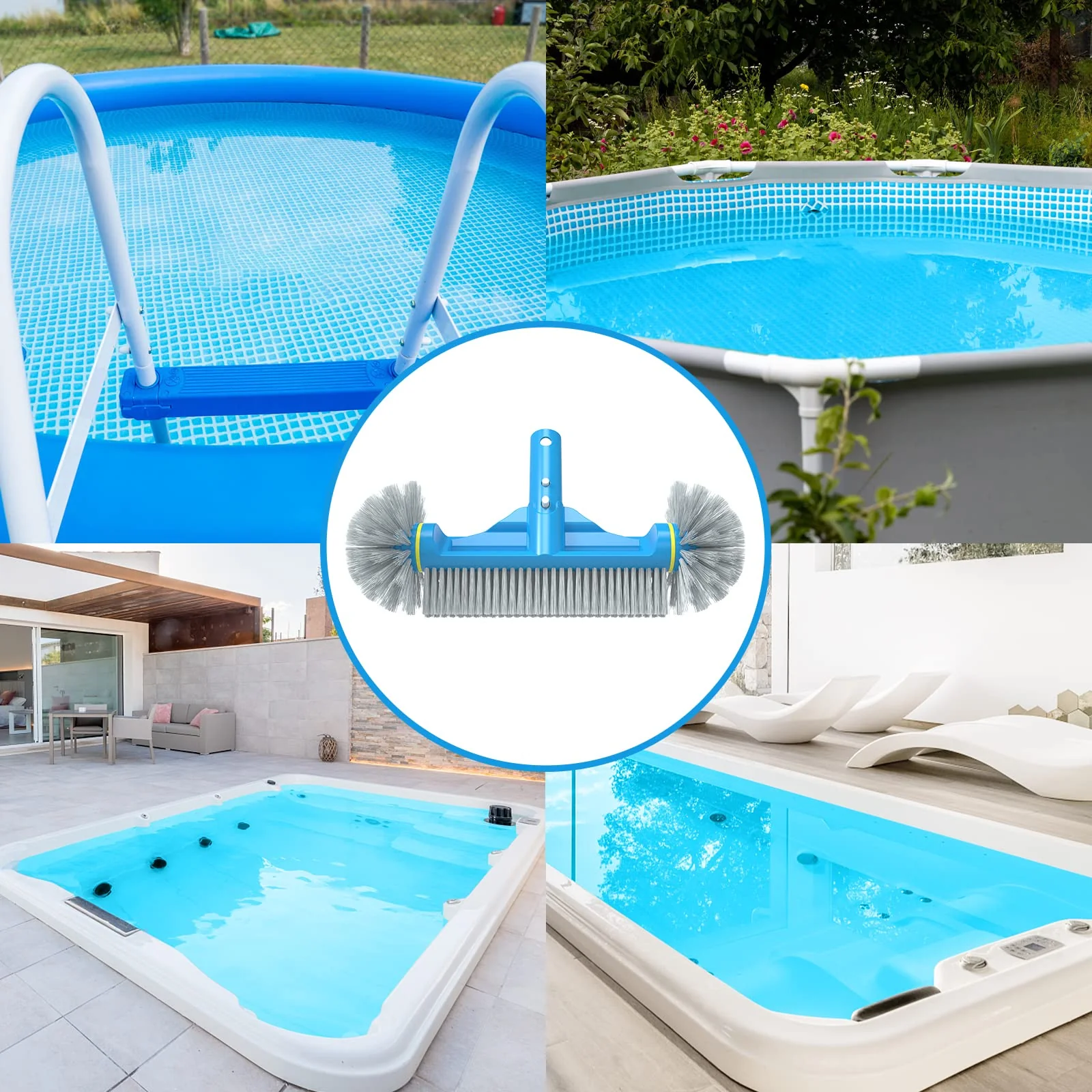 TidyMister 12.5'' Round End Pool Brush Head - Cleaning Wall & Tiles & Steps, Sturdy Nylon Bristles, Scrub Brush for Inground/Above Ground Pool, Spa, Hot Tub, No Pole - Image 2