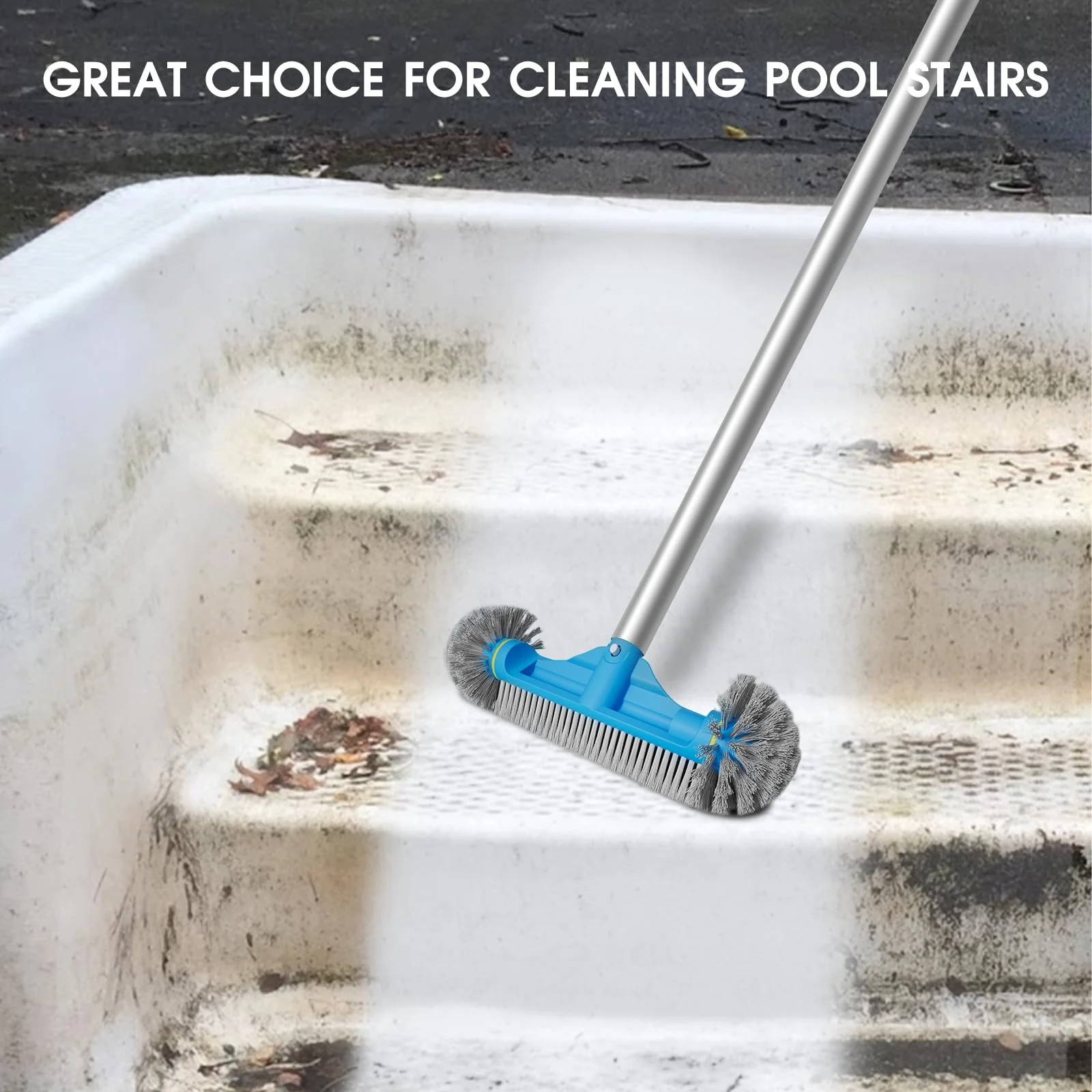 TidyMister 12.5'' Round End Pool Brush Head - Cleaning Wall & Tiles & Steps, Sturdy Nylon Bristles, Scrub Brush for Inground/Above Ground Pool, Spa, Hot Tub, No Pole - Image 4