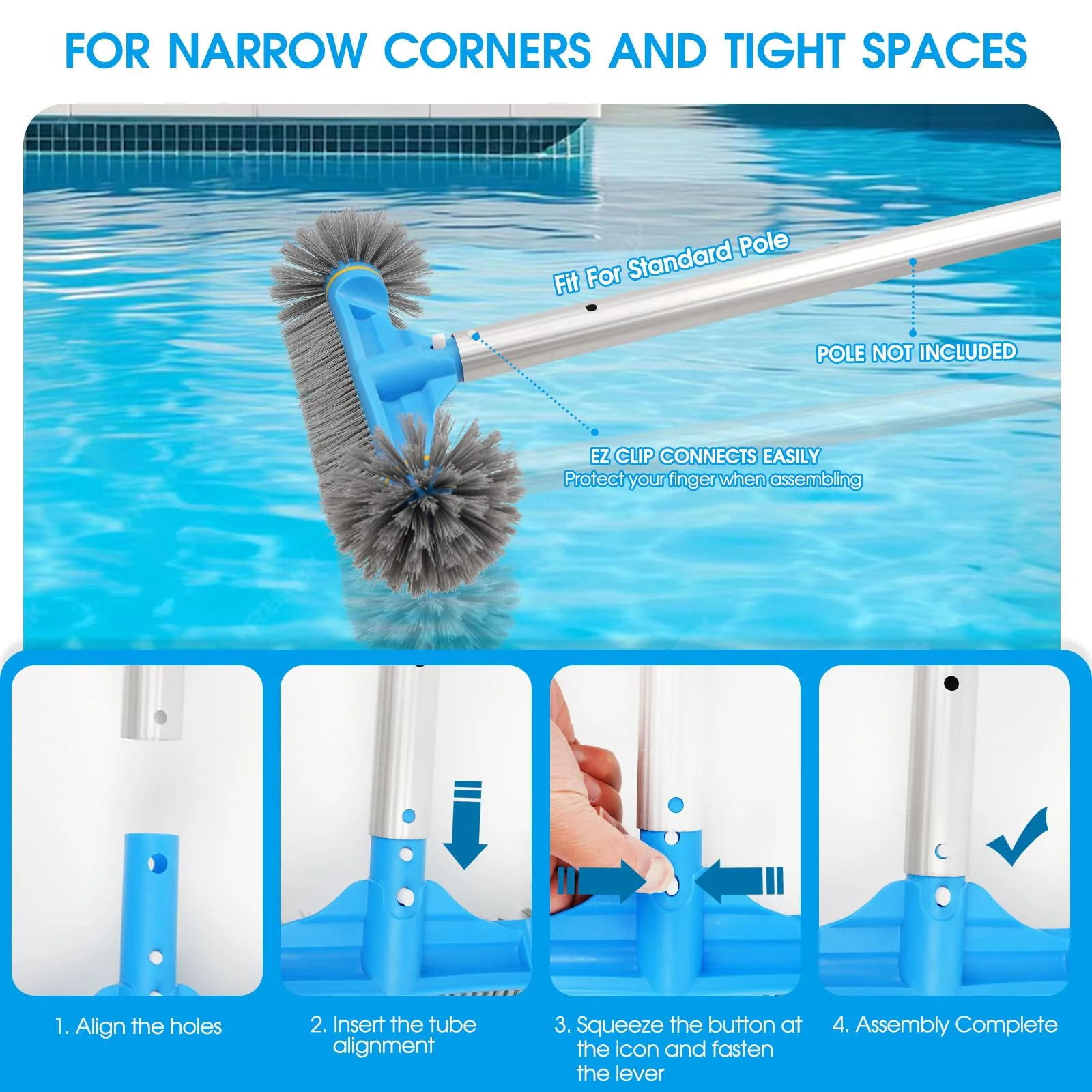 TidyMister 12.5'' Round End Pool Brush Head - Cleaning Wall & Tiles & Steps, Sturdy Nylon Bristles, Scrub Brush for Inground/Above Ground Pool, Spa, Hot Tub, No Pole - Image 5