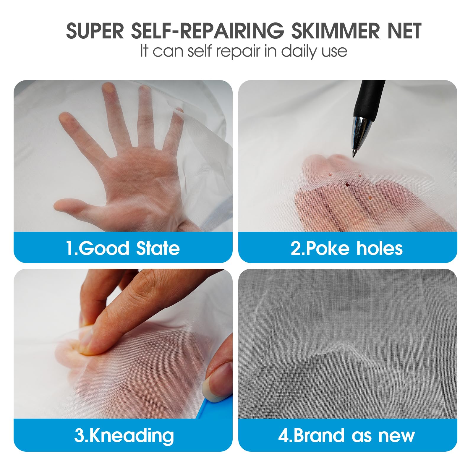TidyMister 17.5'' Ultra Fine Mesh Pool Skimmer Net Rake for Sand Silt Pollen Debris - Super Extra Fine Nylon Cleaning Pool Net for Above Ground & In-ground Swimming Pools - Image 4