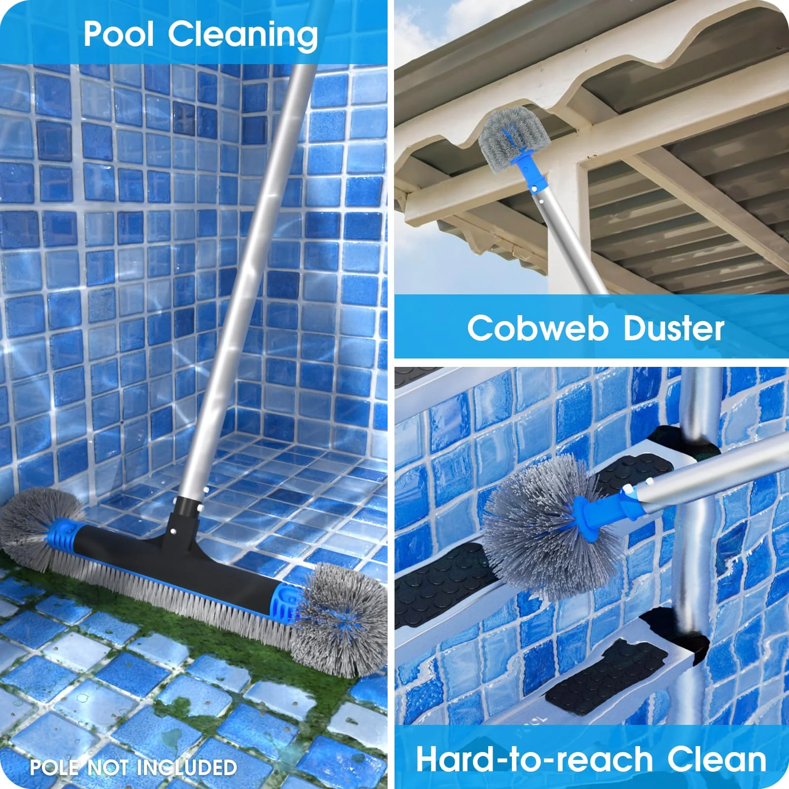 TidyMister 20'' 2 in 1 Pool Brush Head Cobweb Duster Heavy Duty Pool Cleaning Detachable Round Brush with EZ Clip & Wavy Nylon Bristles for Inground Pool & Above-Ground Pool (Without Pole) - Image 6