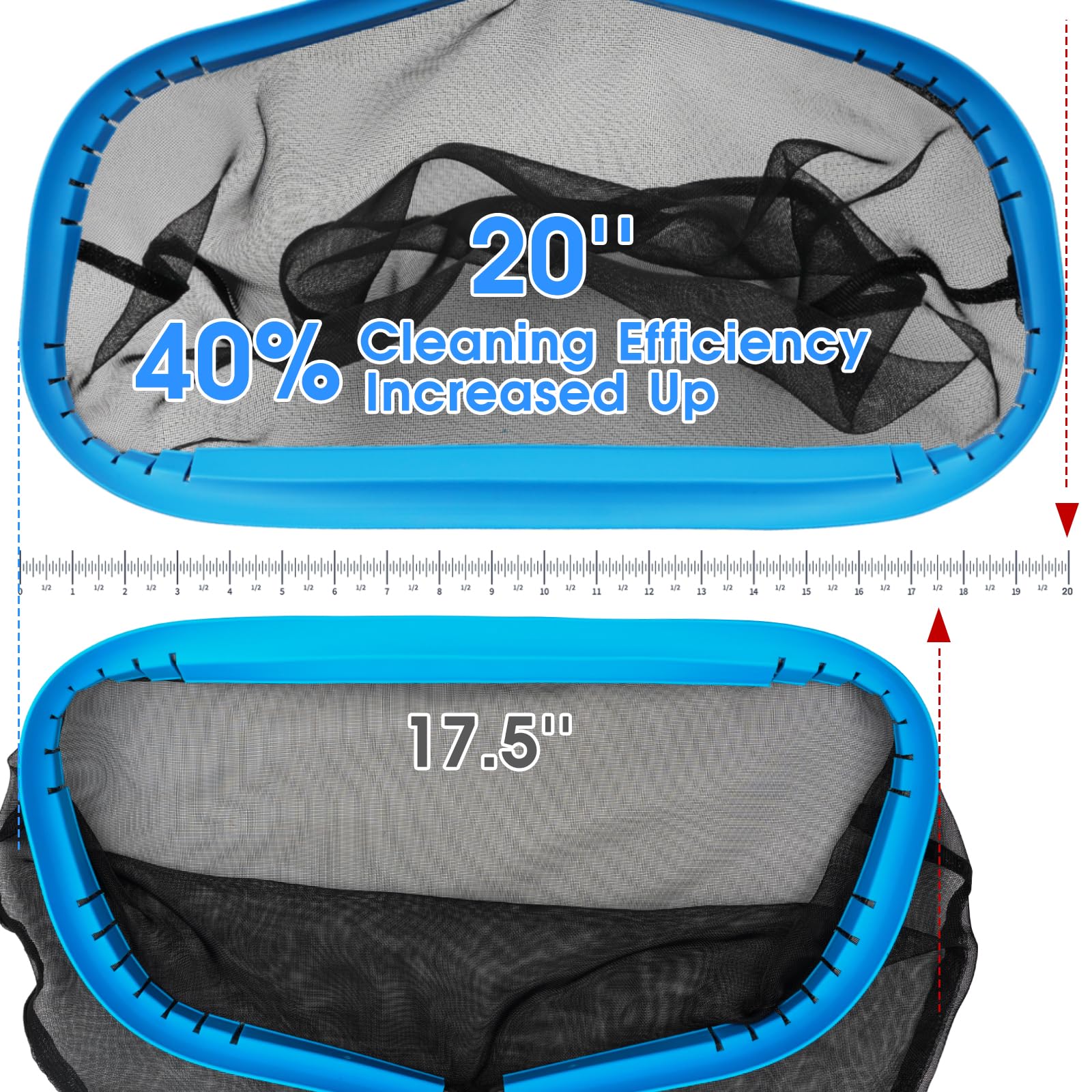 TidyMister 20'' Self-Repair Pool Skimmer Net Pool Cleaning Net with Heavy Duty Nylon Mesh, Aluminum Frame, Deep Debris Bag, for Above Ground Pool In-ground Pool Leaf Rake Net (Without Pole) - Image 3