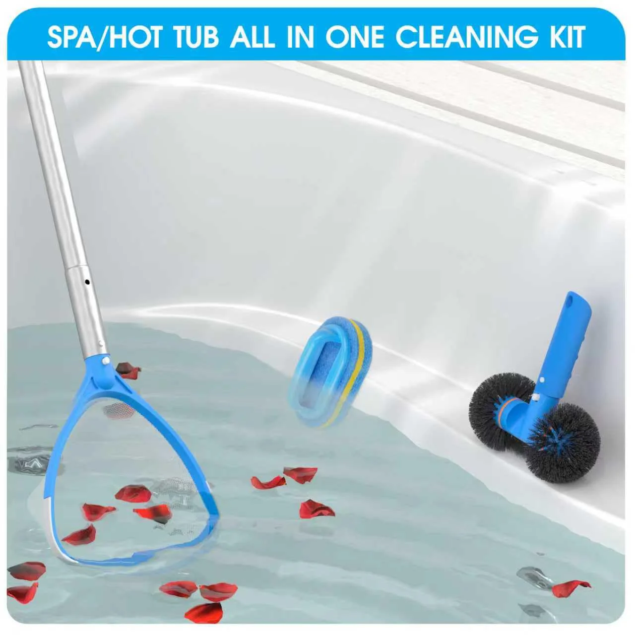TidyMister 4-in-1 Spa Cleaning Set - Hot Tub Small Pools Maintenance Accessories Kit with Skimmer Net Round Brush Scrubber and 2ft Pole - Image 6
