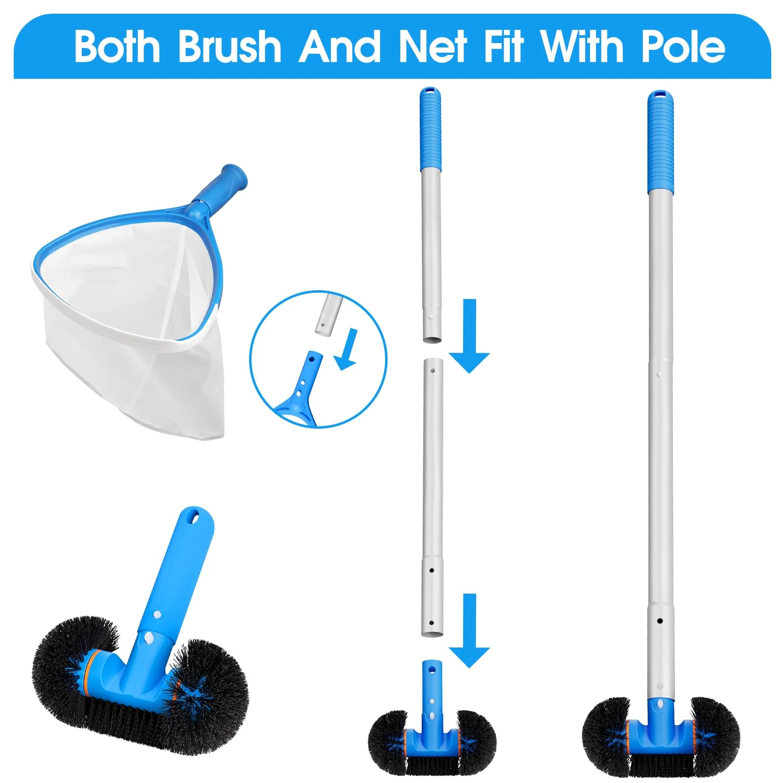 TidyMister 5-in-1 Spa Cleaning Set - Hot Tub Small Pools Maintenance Accessories Kit - Skimmer Net, Round Brush, 2ft Pole, Scrub Glove and Scum Absorber - Image 2