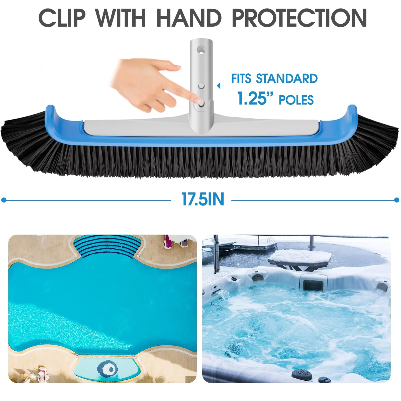 TidyMister Pool Brush 17.5'' Heavy Duty Swimming Pool Brushes for Cleaning Pool Walls & Tiles & Floors & Corners Scrub Brush Head Reinforced Aluminum Back (Pole Not Included) - Image 3