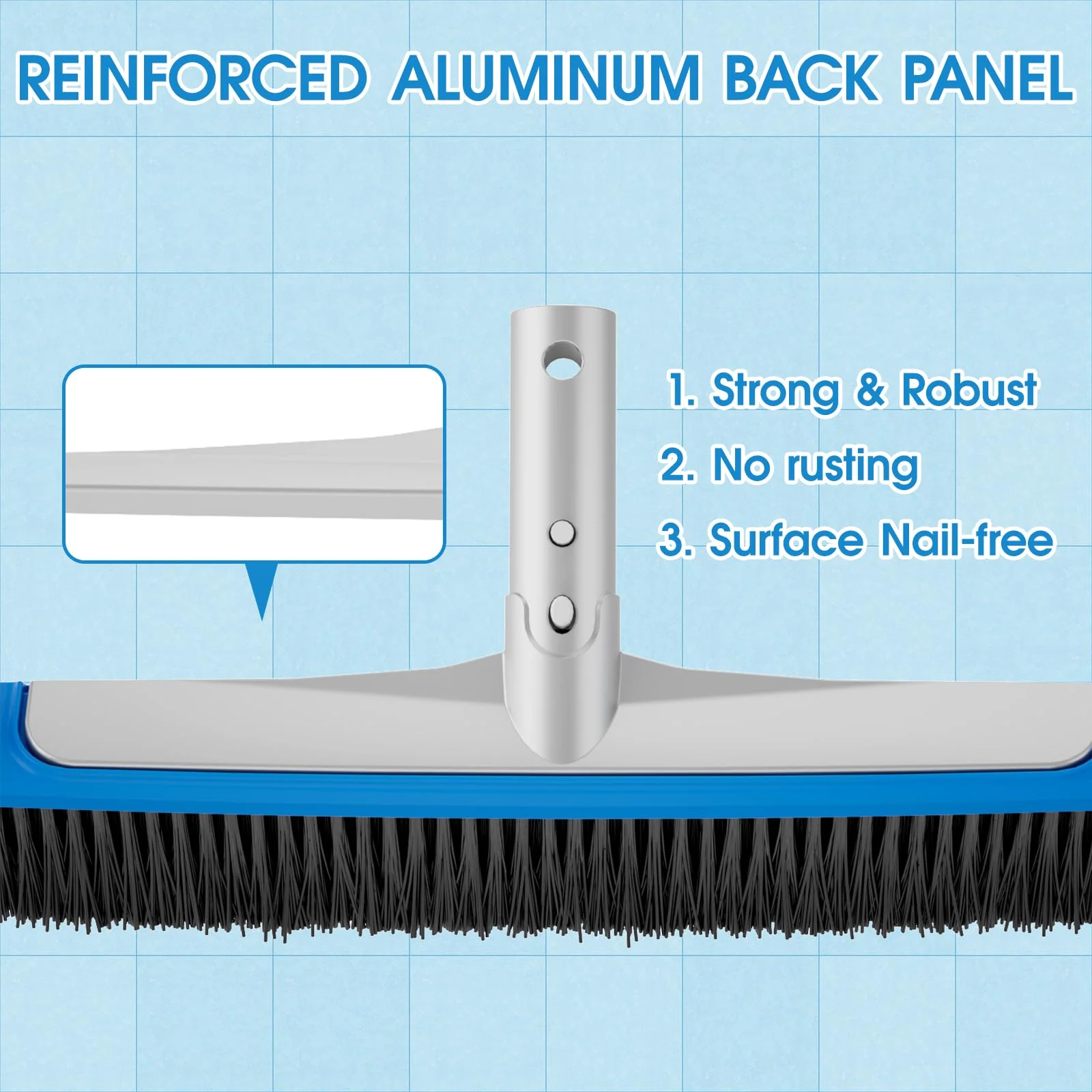 TidyMister Pool Brush 17.5'' Heavy Duty Swimming Pool Brushes for Cleaning Pool Walls & Tiles & Floors & Corners Scrub Brush Head Reinforced Aluminum Back (Pole Not Included) - Image 5