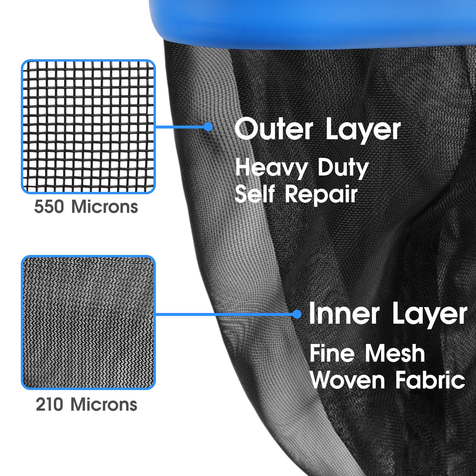 TidyMister Upgraded Full Double Layer Pool Net Rake,17.5'' - Outer Heavy Duty Self-Repair Net & Inner Fine Mesh Net for Particle Debris, Above Ground & In-ground Swimming Pools, No Poles - Image 6