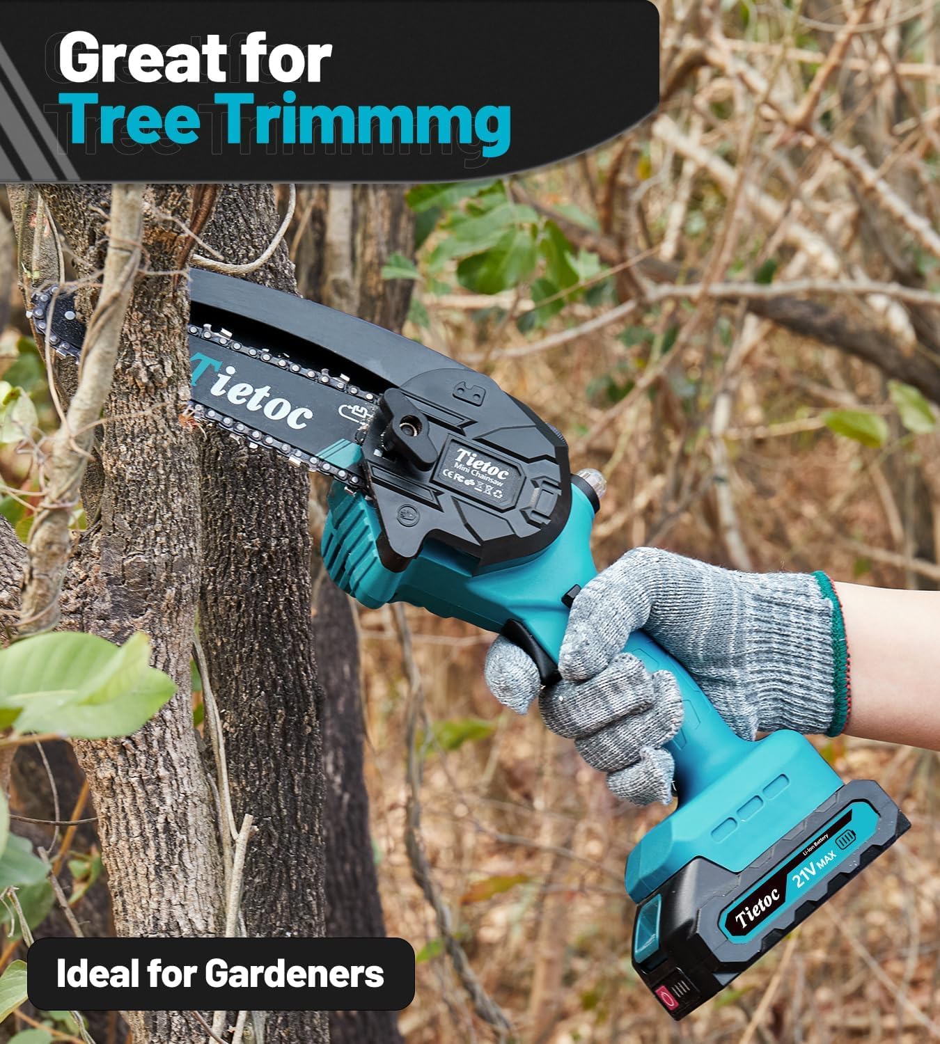 Tietoc Mini Chainsaw 6 Inch Cordless, Portable Electric Chain Saw Small Handheld Battery Powered Super Saws, Stocking Stuffers for Adults Men Christmas Gifts for Men Dad Husband Fathers Women Mom 2025 - Image 2