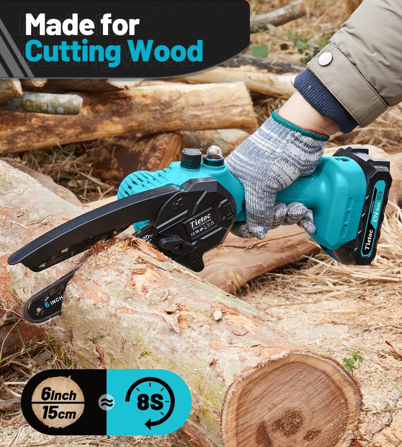 Tietoc Mini Chainsaw 6 Inch Cordless, Portable Electric Chain Saw Small Handheld Battery Powered Super Saws, Stocking Stuffers for Adults Men Christmas Gifts for Men Dad Husband Fathers Women Mom 2025 - Image 5