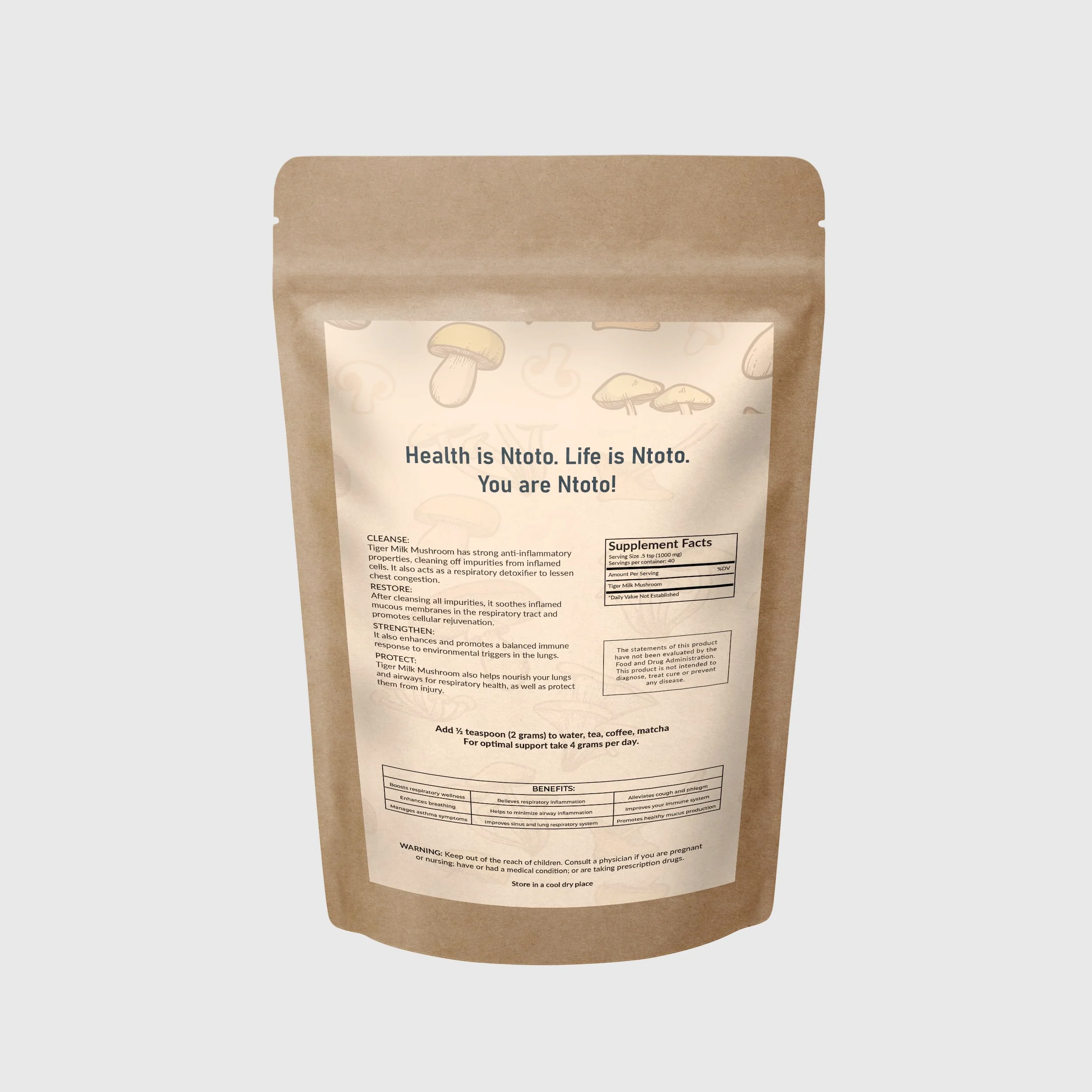 Tiger Milk Mushroom Supplement (Lignosus Rhinocerus) 3oz (85g) | Supports Lungs & Respiratory Health - Herbal Extract - Non-GMO, Vegan, Organic | 40 Servings - Image 2