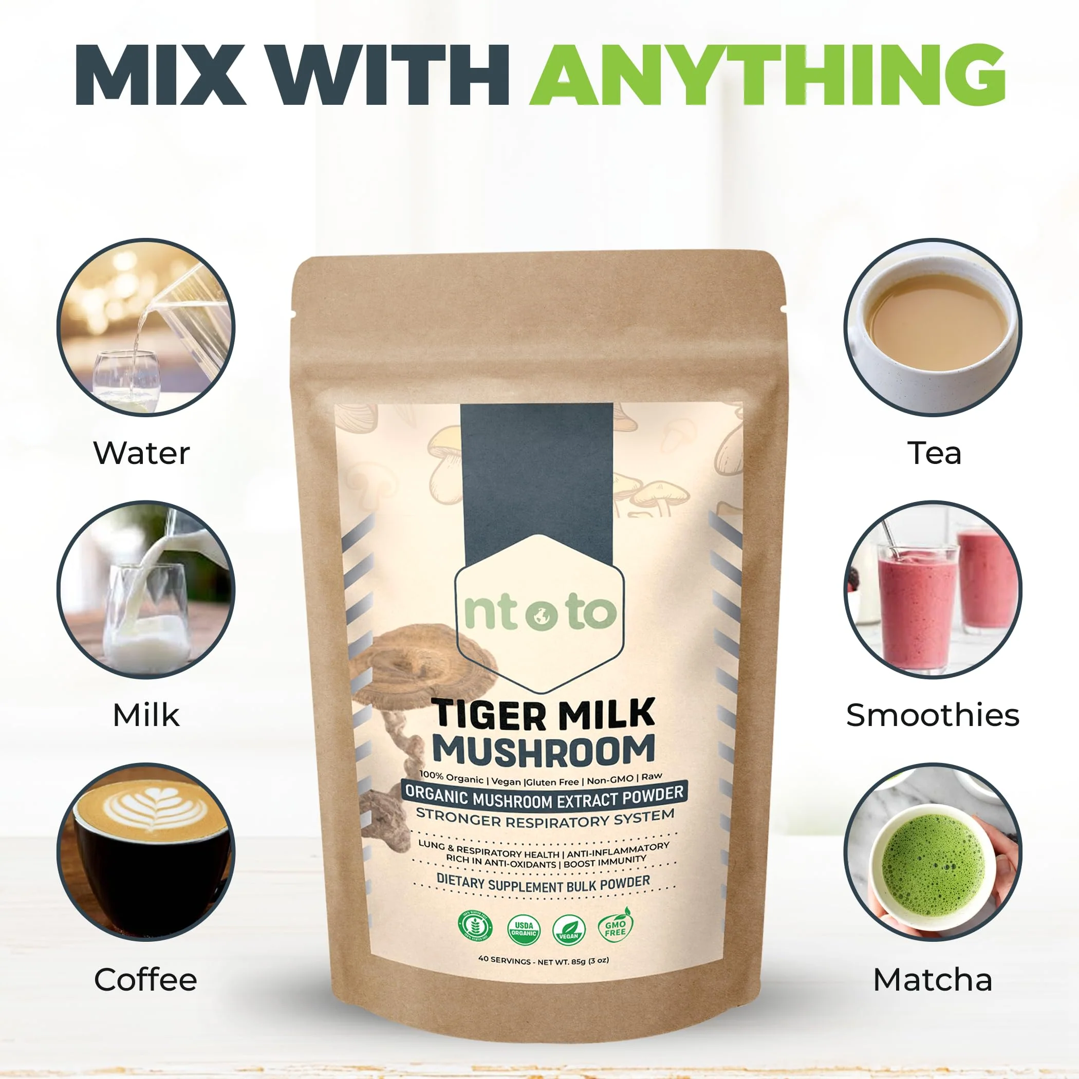 Tiger Milk Mushroom Supplement (Lignosus Rhinocerus) 3oz (85g) | Supports Lungs & Respiratory Health - Herbal Extract - Non-GMO, Vegan, Organic | 40 Servings - Image 7