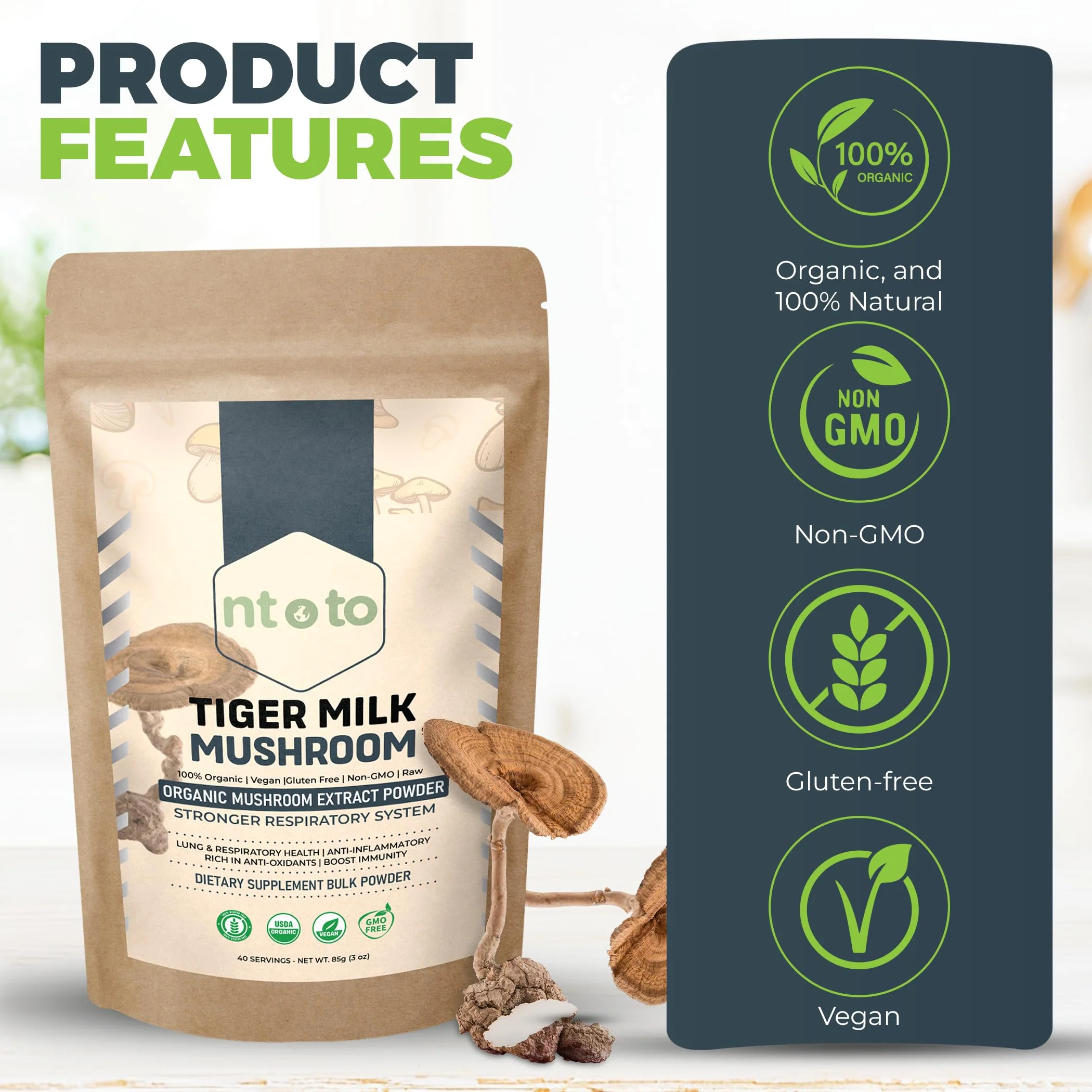 Tiger Milk Mushroom Supplement (Lignosus Rhinocerus) 3oz (85g) | Supports Lungs & Respiratory Health - Herbal Extract - Non-GMO, Vegan, Organic | 40 Servings - Image 8