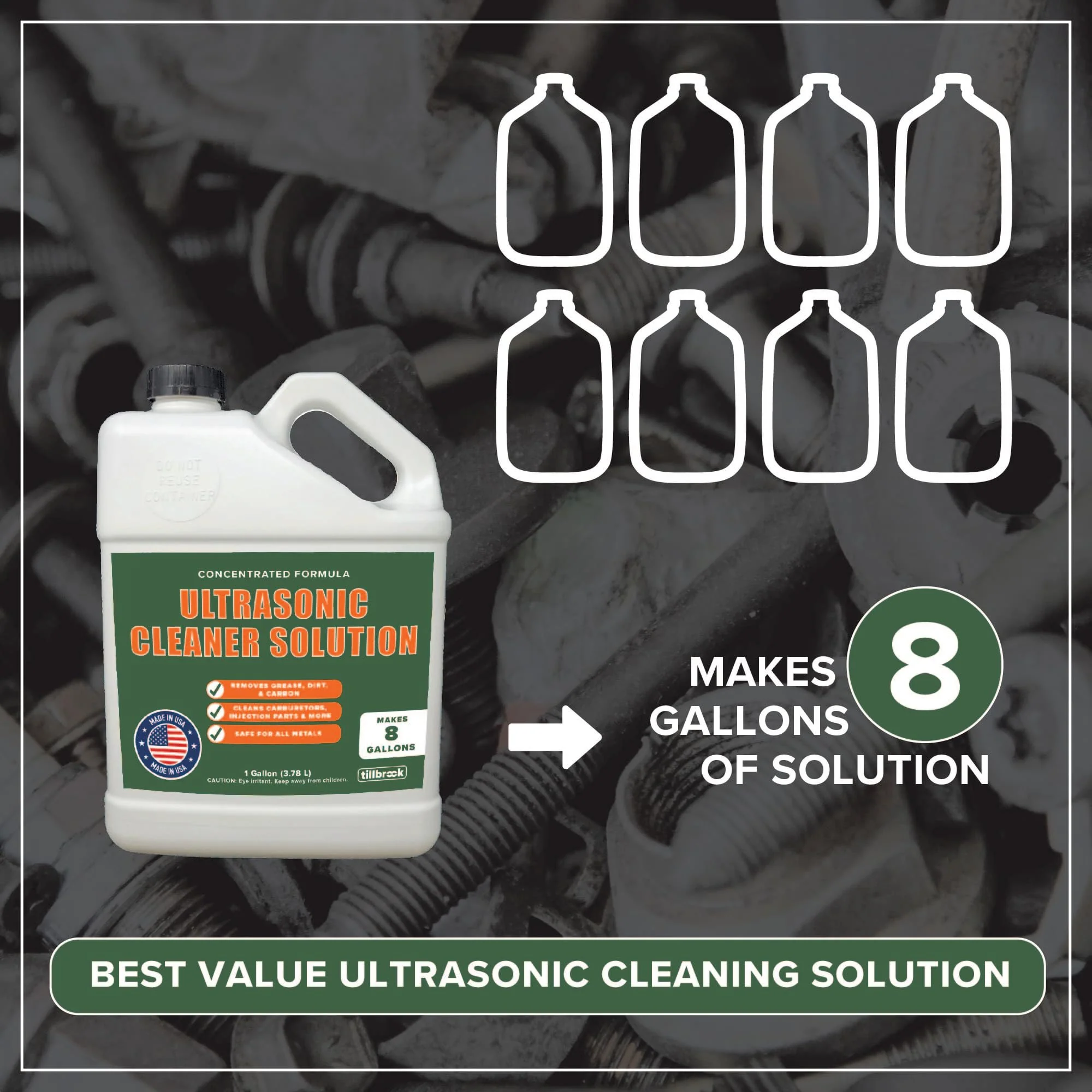 Tillbrook Ultrasonic Cleaner Solution - Makes 8 Gallons Concentrated Ultrasonic Carburetor Cleaner - 128 oz Cleaning Solution for Automotive Parts - Safe for All Metals - Removes Grease & Dirt - Image 5