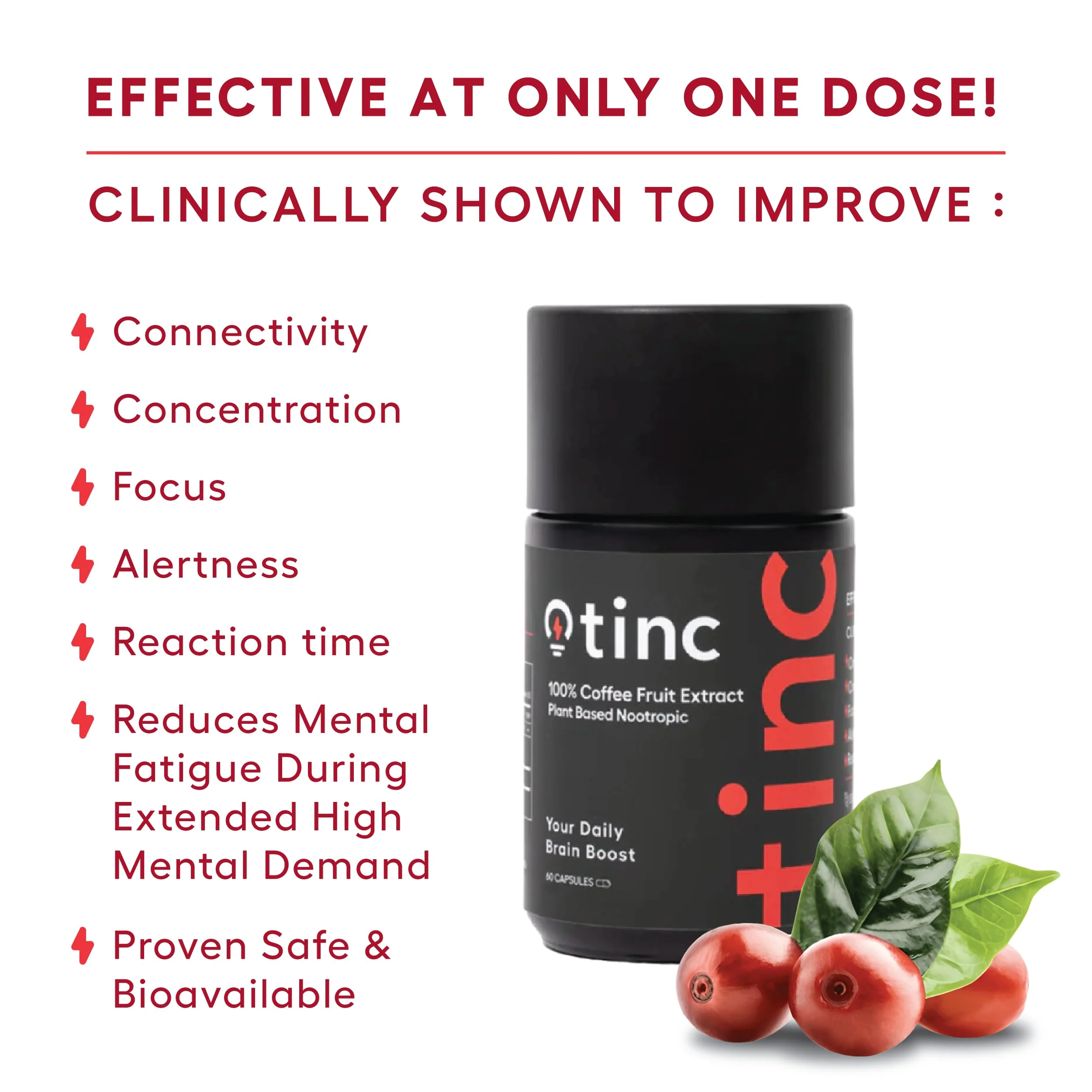 Tinc Extra Strength Brain Supplements for Memory and Focus, Healthy, for Mental Clarity & Concentration, Cognitive Support & Alertness (60 Capsules) - Image 3