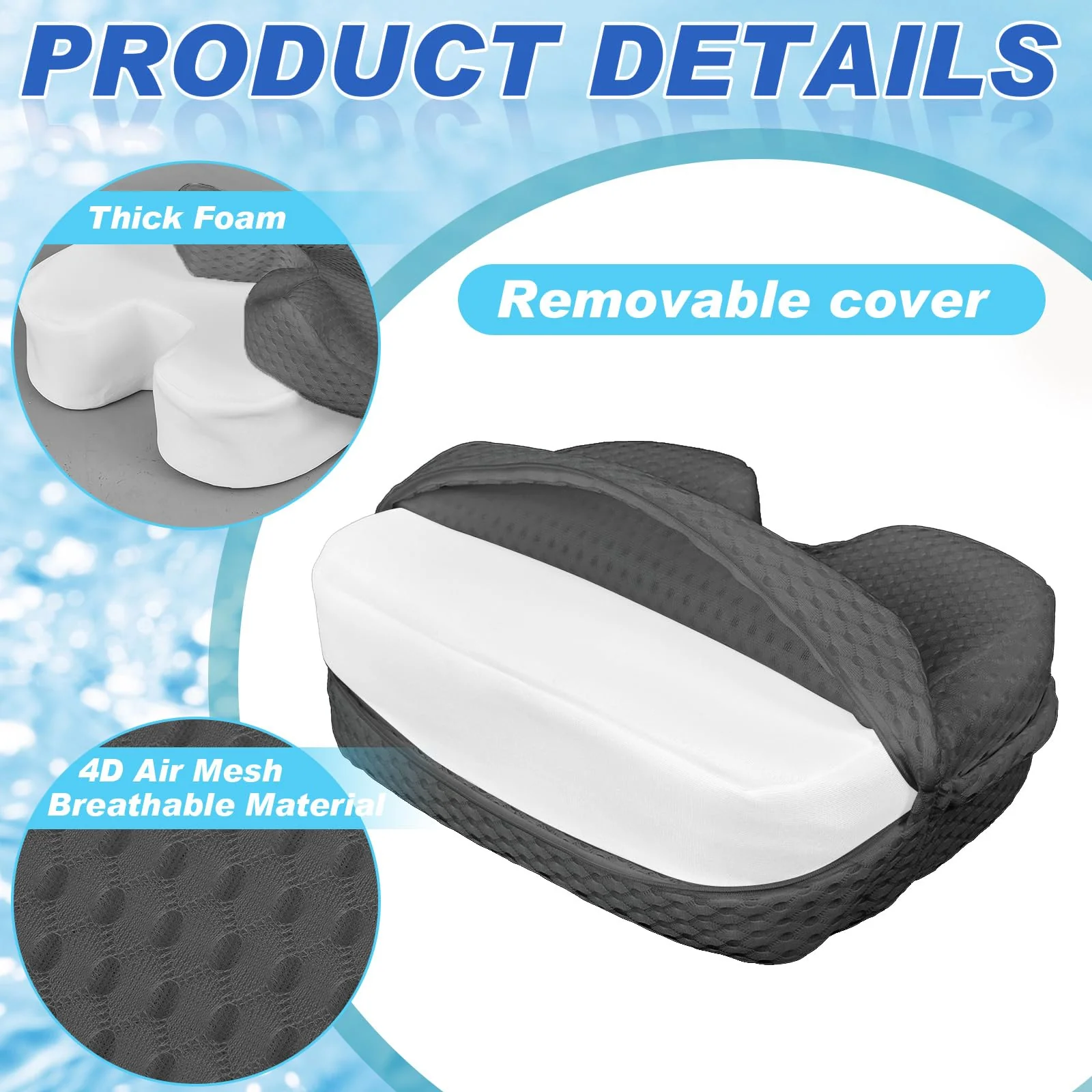 Tinideya 2 Pcs Hot Tub Booster Seat for Adults with Suction Cups and 4 Pcs Hot Tub Sponge Air Mesh Portable 15 x 12 x 5 Inch Seats Washable Inflatable Accessories for Spa Cushion(Grey) - Image 4