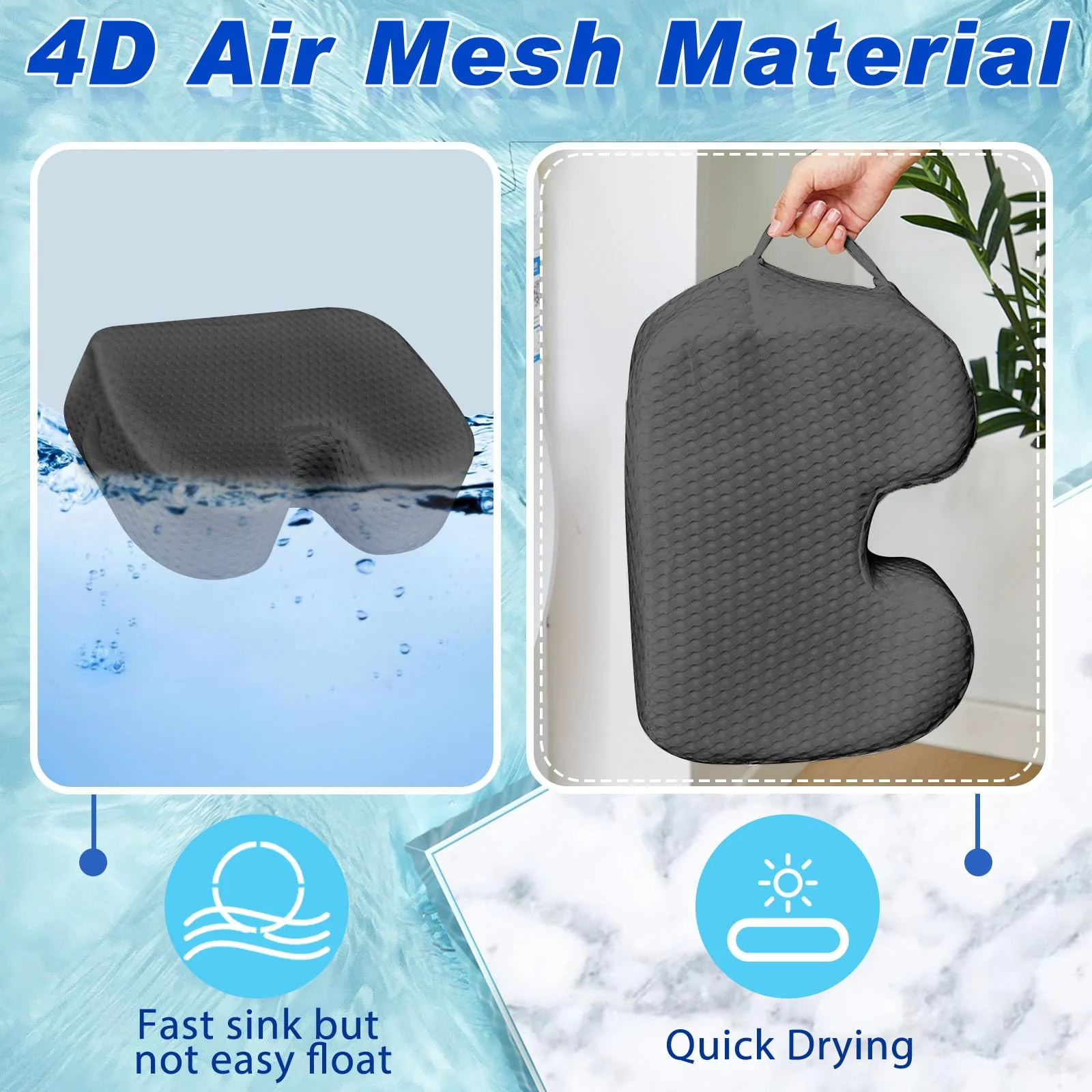 Tinideya 2 Pcs Hot Tub Booster Seat for Adults with Suction Cups and 4 Pcs Hot Tub Sponge Air Mesh Portable 15 x 12 x 5 Inch Seats Washable Inflatable Accessories for Spa Cushion(Grey) - Image 5
