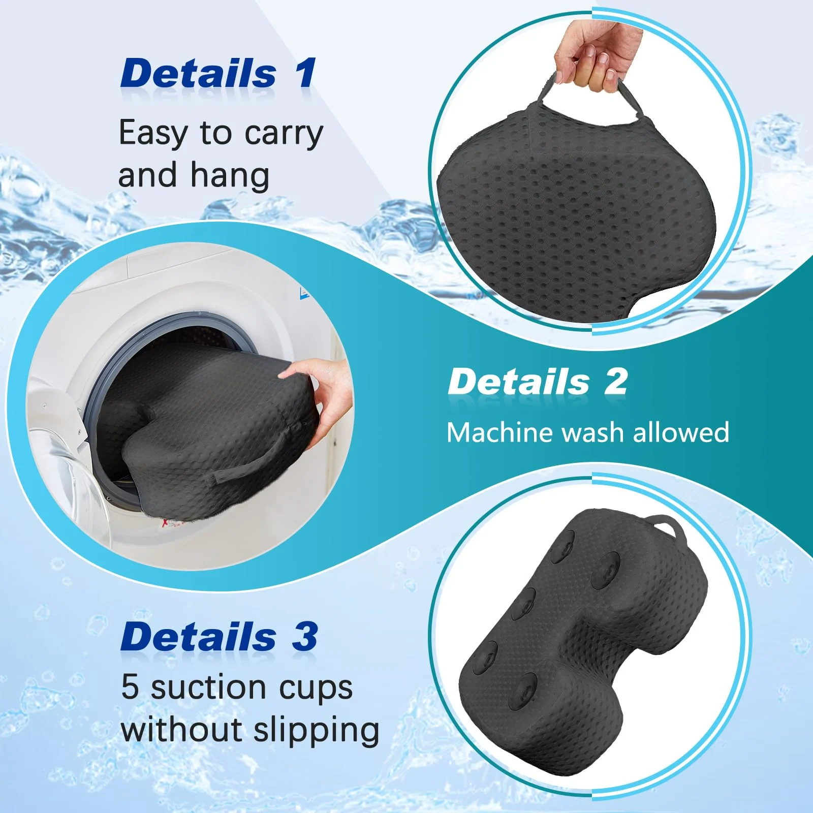 Tinideya 2 Pcs Hot Tub Booster Seat for Adults with Suction Cups and 4 Pcs Hot Tub Sponge Air Mesh Portable 15 x 12 x 5 Inch Seats Washable Inflatable Accessories for Spa Cushion(Grey) - Image 6
