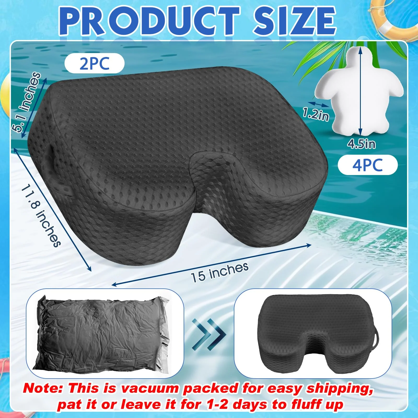 Tinideya 2 Pcs Hot Tub Booster Seat for Adults with Suction Cups and 4 Pcs Hot Tub Sponge Air Mesh Portable 15 x 12 x 5 Inch Seats Washable Inflatable Accessories for Spa Cushion(Grey) - Image 7