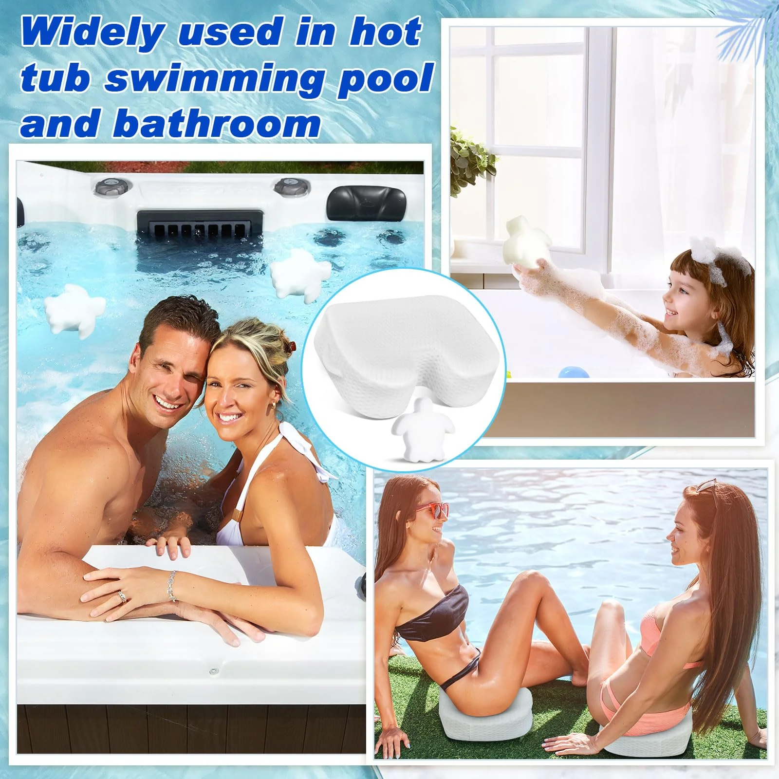 Tinideya 2 Pcs Hot Tub Booster Seat for Adults with Suction Cups and 4 Pcs Hot Tub Sponge Air Mesh Portable 15 x 12 x 5 Inch Seats Washable Inflatable Accessories for Spa Cushion(White) - Image 3