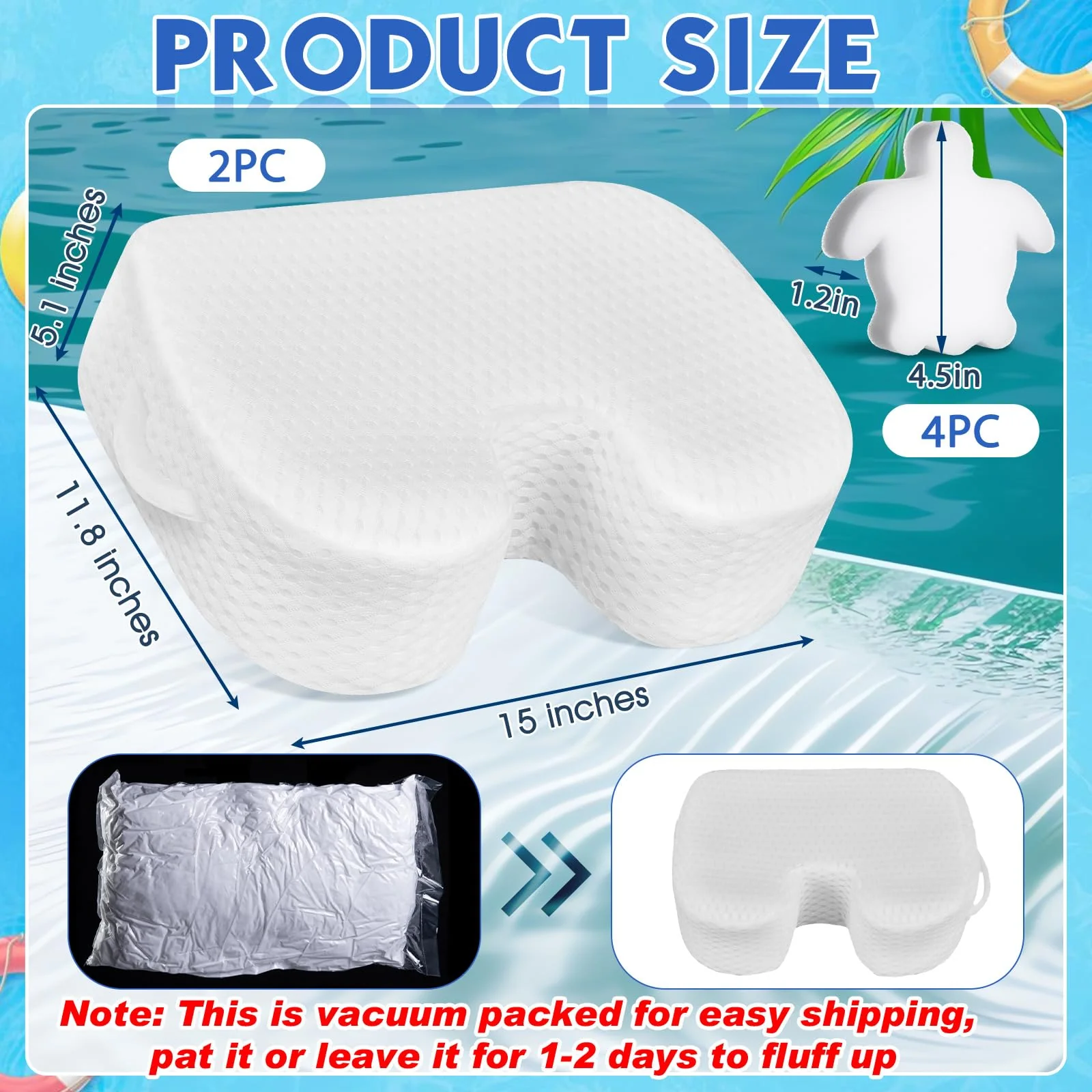 Tinideya 2 Pcs Hot Tub Booster Seat for Adults with Suction Cups and 4 Pcs Hot Tub Sponge Air Mesh Portable 15 x 12 x 5 Inch Seats Washable Inflatable Accessories for Spa Cushion(White) - Image 7