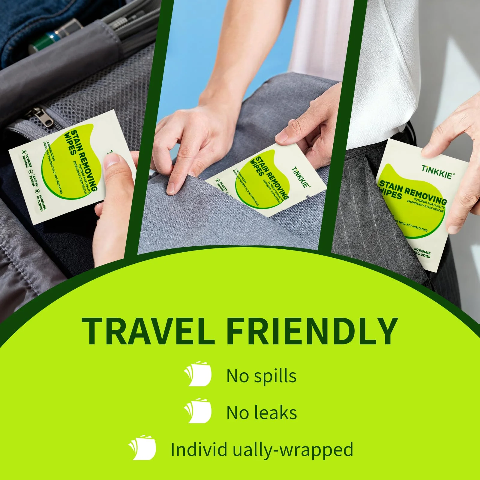 TiNKKiE 200 Pack Stain Remover Wipes for Clothes & Fabric – Instant Clothing Stain Remover for Shoes, Shirts & Jackets, Individually Wrapped Portable Wipes for Travel & On-the-Go Cleaning - Image 5