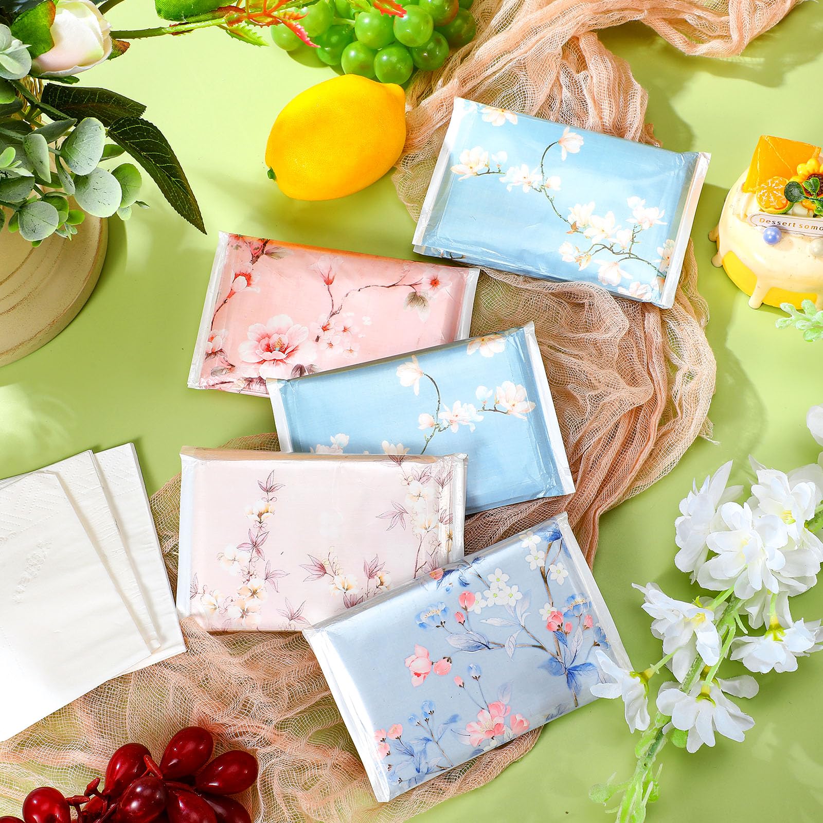 Tinlade 24 Packs Travel Size Tissue Pocket Slim Pack Facial 3 Ply Wallet Size Pocket Tissues for Travel Wedding Party Favors, 10 Sheets Each, 4 Styles(Flower) - Image 4