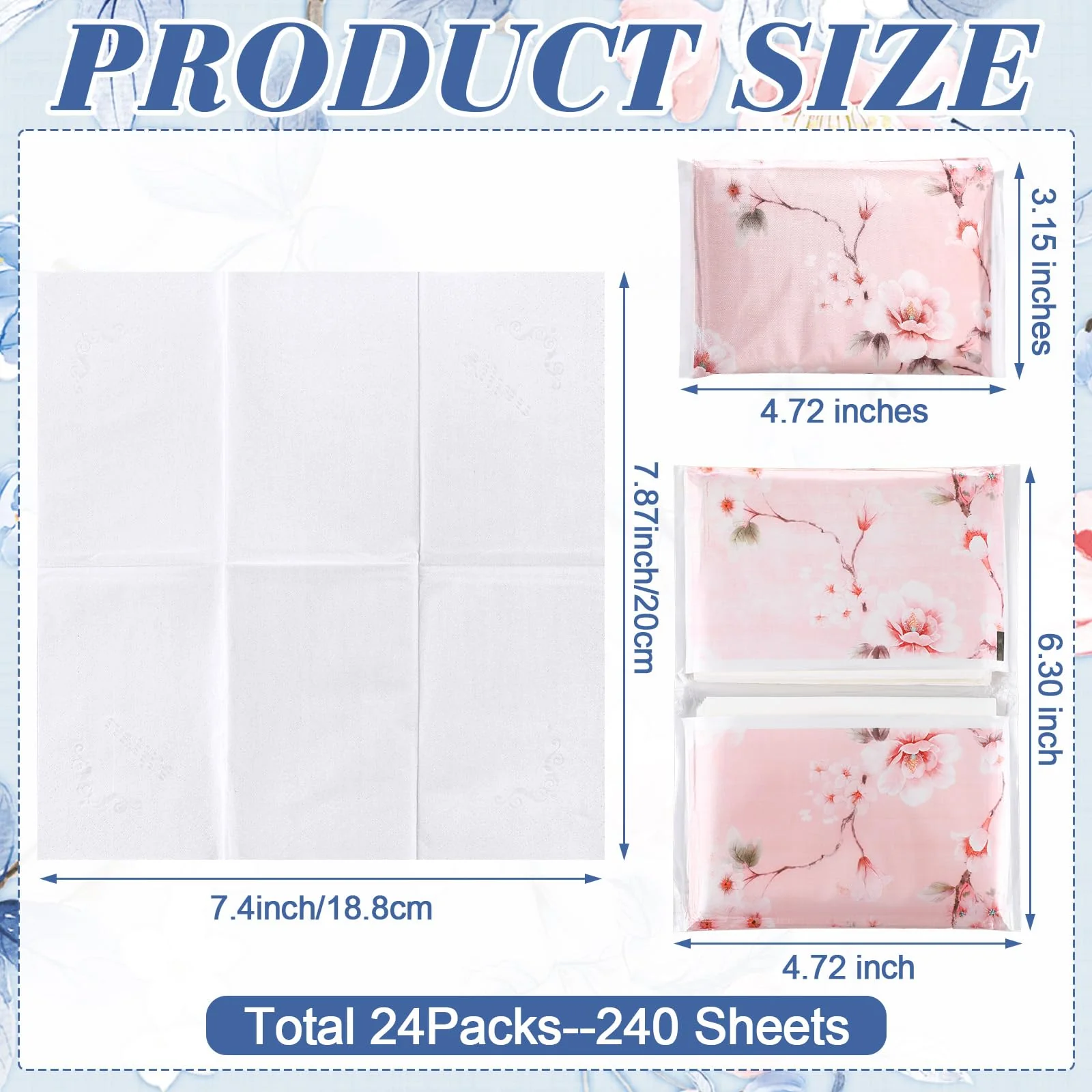 Tinlade 24 Packs Travel Size Tissue Pocket Slim Pack Facial 3 Ply Wallet Size Pocket Tissues for Travel Wedding Party Favors, 10 Sheets Each, 4 Styles(Flower) - Image 6