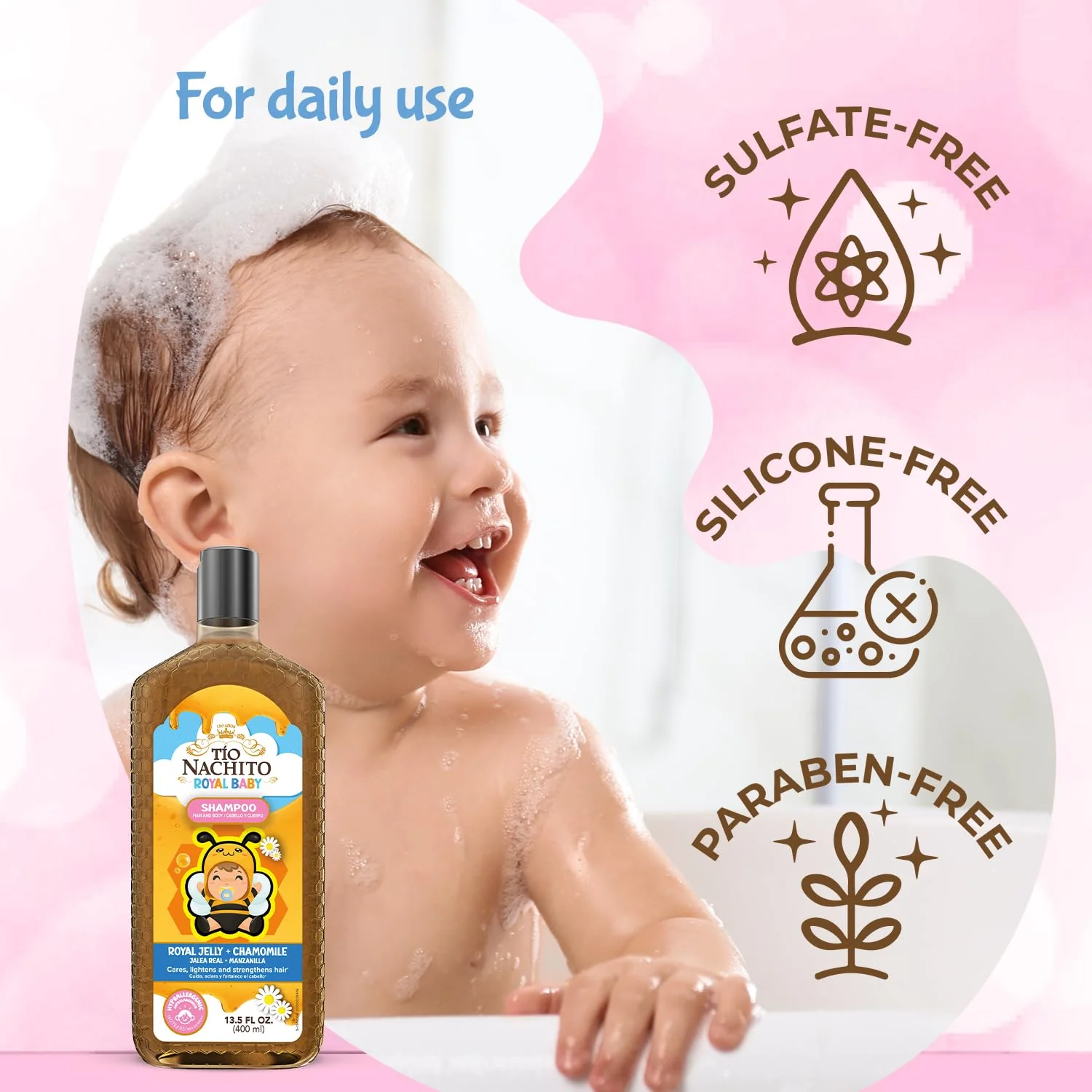 Tio Nacho TIO Nachito Hypoallergenic Baby Shampoo with Royal Jelly & Chamomile - Gentle, Tear-Free Body Wash, 13.5 fl oz (Pack of 3) - Image 4