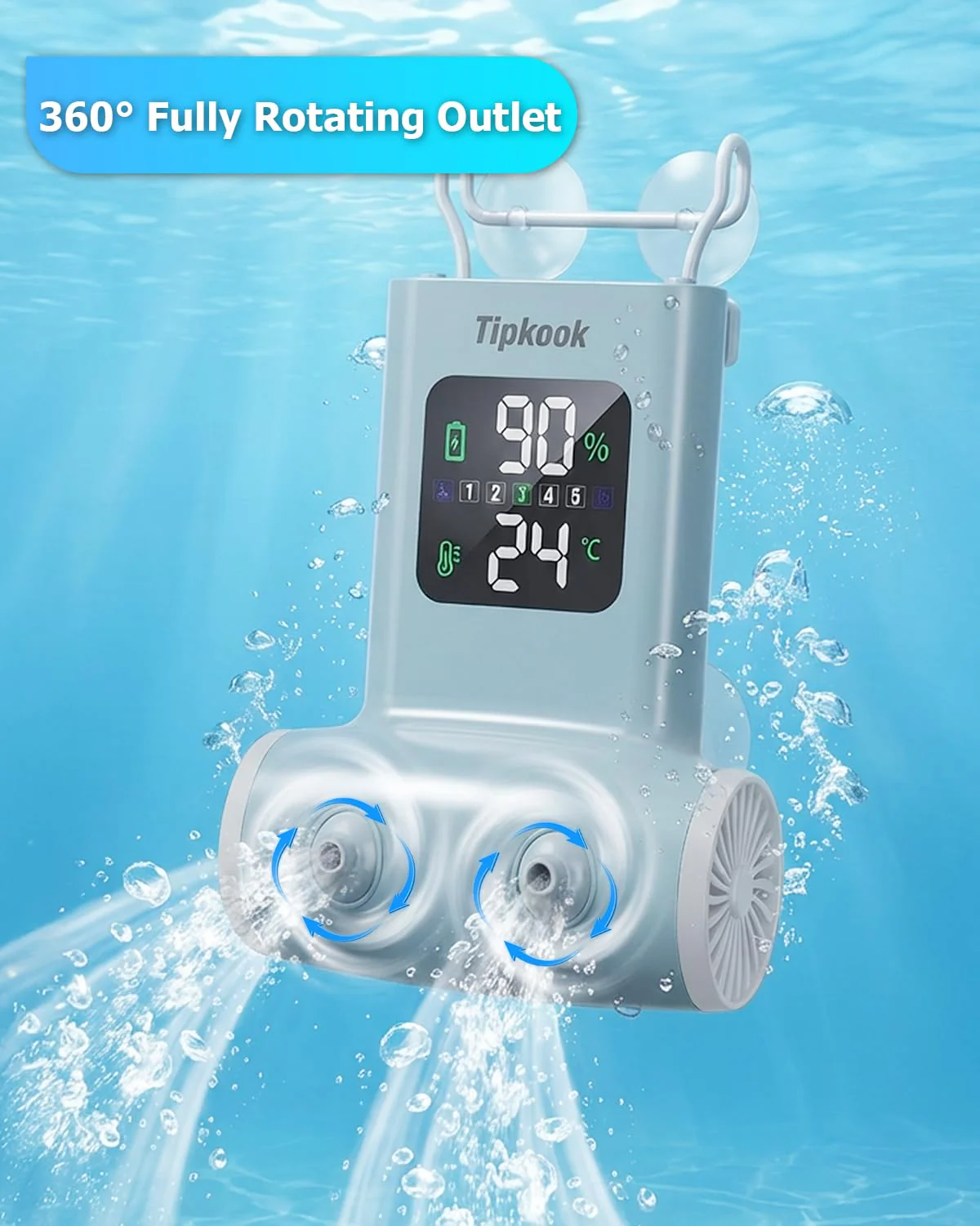 Tipkook Portable Bath Jets for Tub: 5-Speed Jet Spa for Bathtub with LED Display, Bath Jet/Bubble Mode, Rechargeable Bath Jets, Dual Water Outlet, IPX8 Waterproof, Ideal Gift for Home - Blue - Image 2
