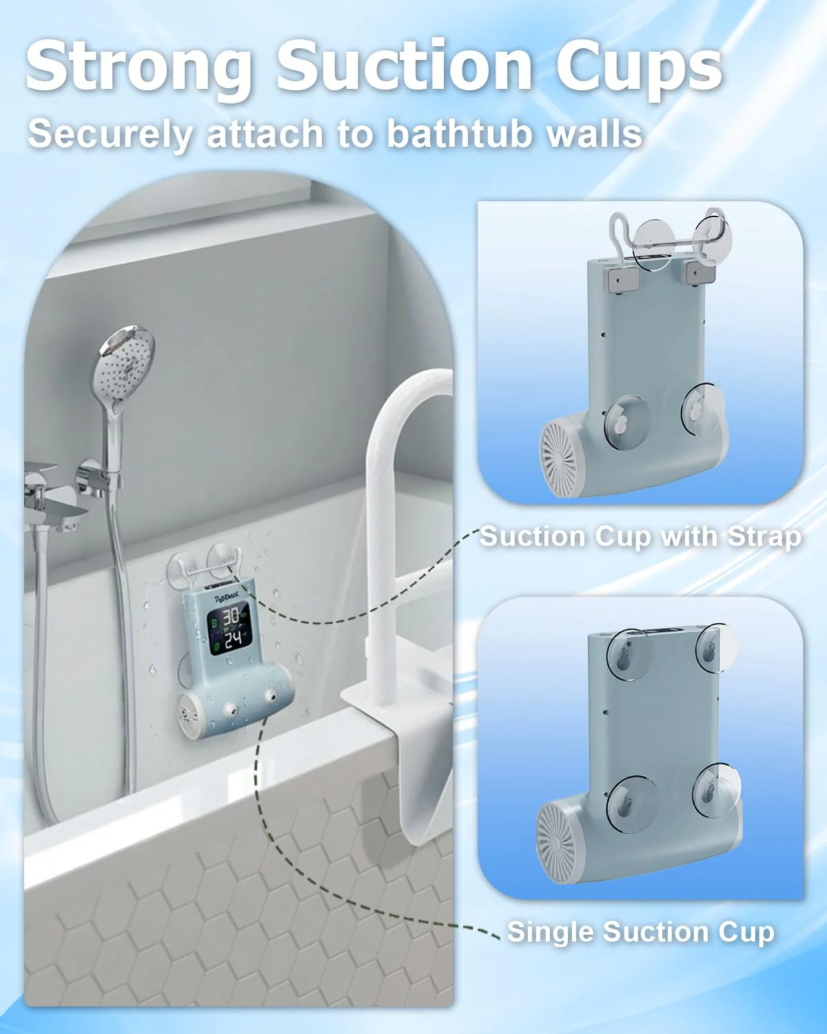 Tipkook Portable Bath Jets for Tub: 5-Speed Jet Spa for Bathtub with LED Display, Bath Jet/Bubble Mode, Rechargeable Bath Jets, Dual Water Outlet, IPX8 Waterproof, Ideal Gift for Home - Blue - Image 3