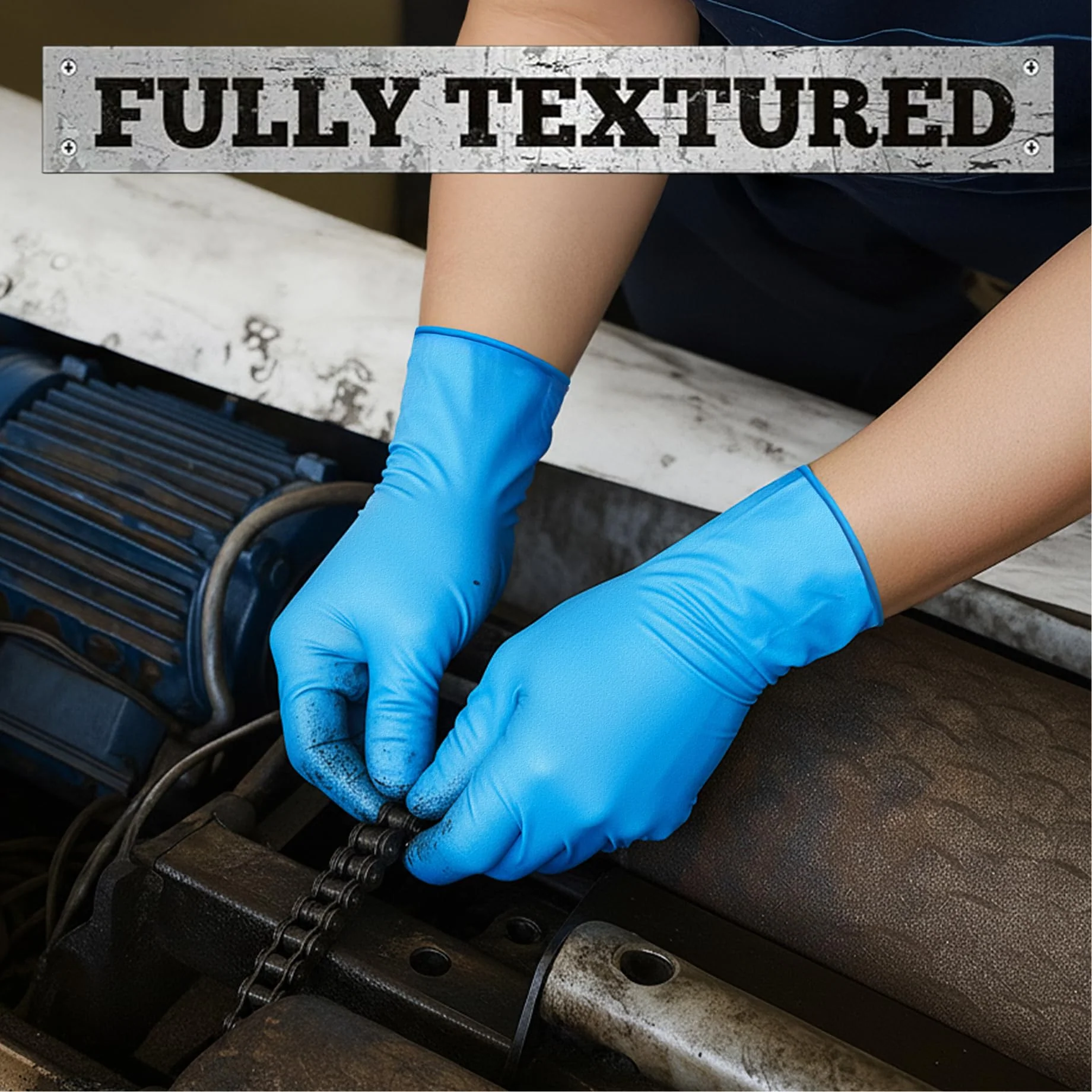 TitanFlex Heavy-Duty Blue Disposable Nitrile Gloves, XL, Box of 100, 6-mil, Fully Textured, Powder-Free, Latex-Free - Image 8